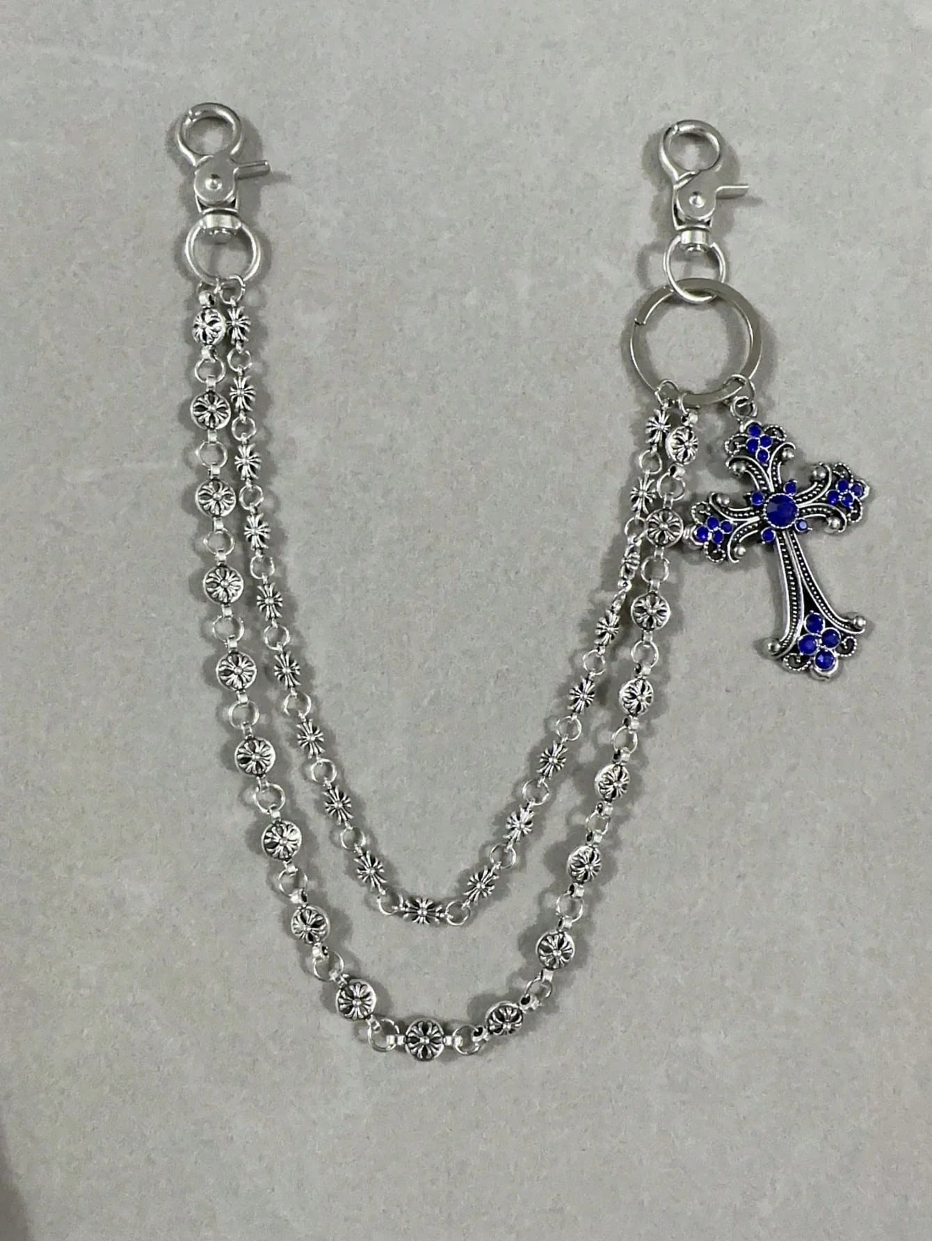 1pc Vintage Double Layer Cross Chain, Wallet Chain, Punk Jeans Chain, Pocket Chain, Men Keychain