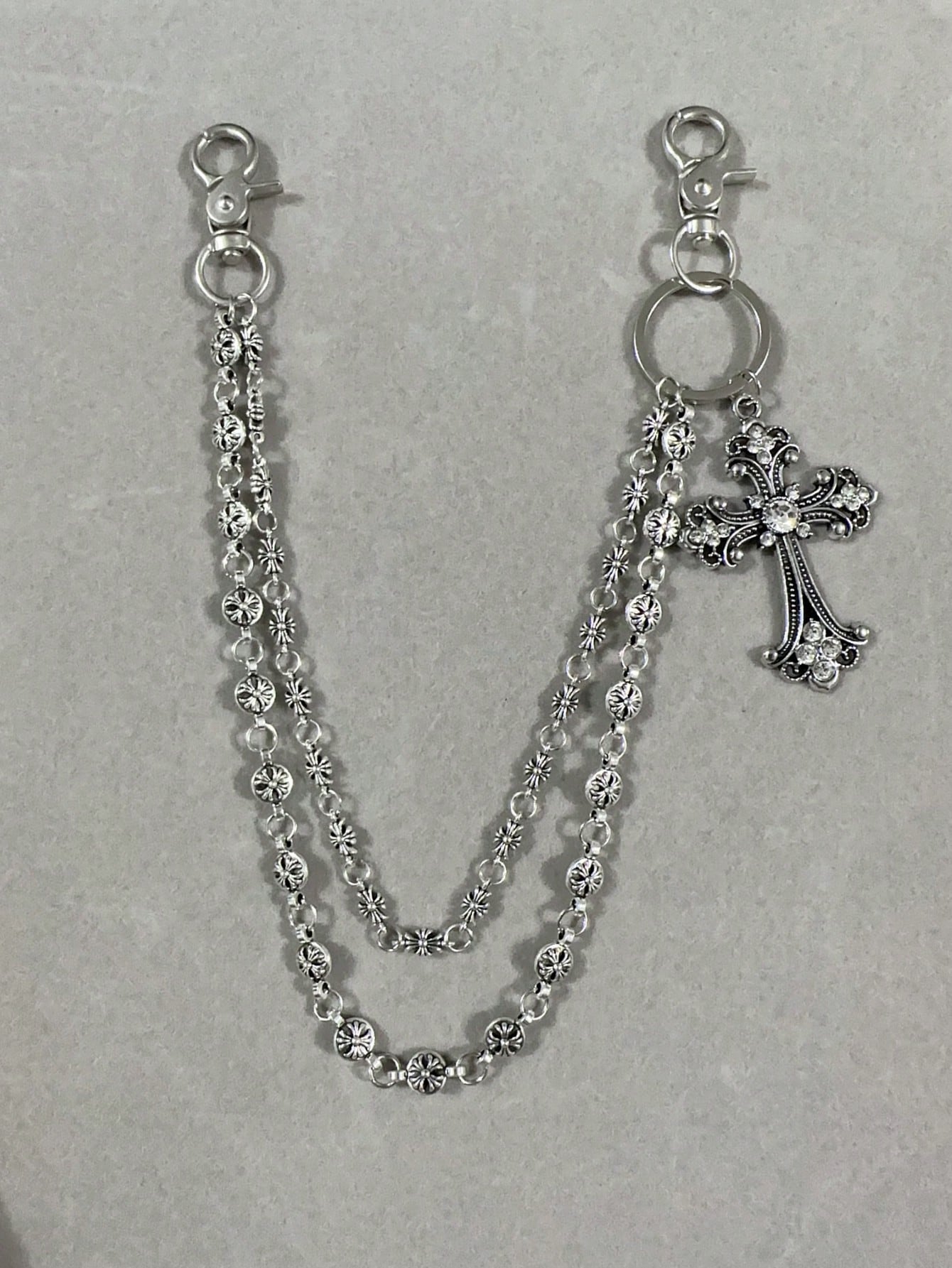 1pc Vintage Double Layer Cross Chain, Wallet Chain, Punk Jeans Chain, Pocket Chain, Men Keychain