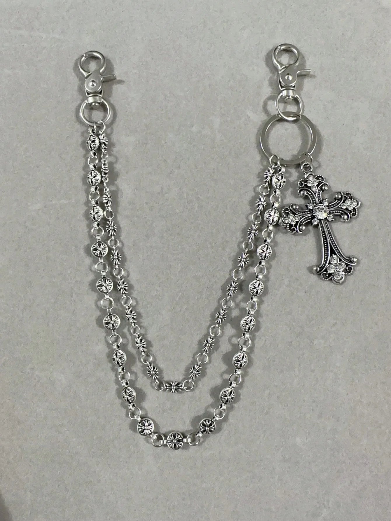 1pc Vintage Double Layer Cross Chain, Wallet Chain, Punk Jeans Chain, Pocket Chain, Men Keychain