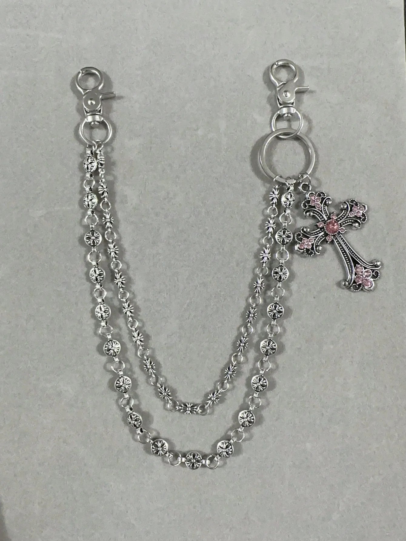 1pc Vintage Double Layer Cross Chain, Wallet Chain, Punk Jeans Chain, Pocket Chain, Men Keychain