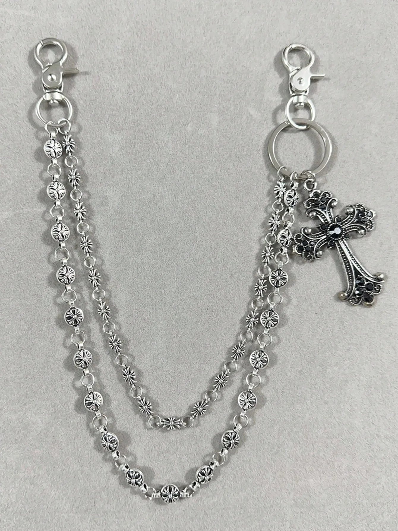 1pc Vintage Double Layer Cross Chain, Wallet Chain, Punk Jeans Chain, Pocket Chain, Men Keychain