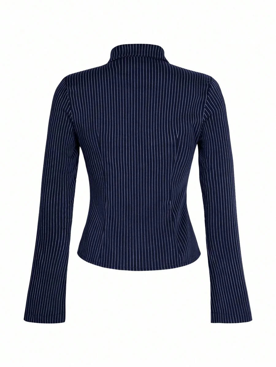 Women Striped Long Sleeve Work Shirt