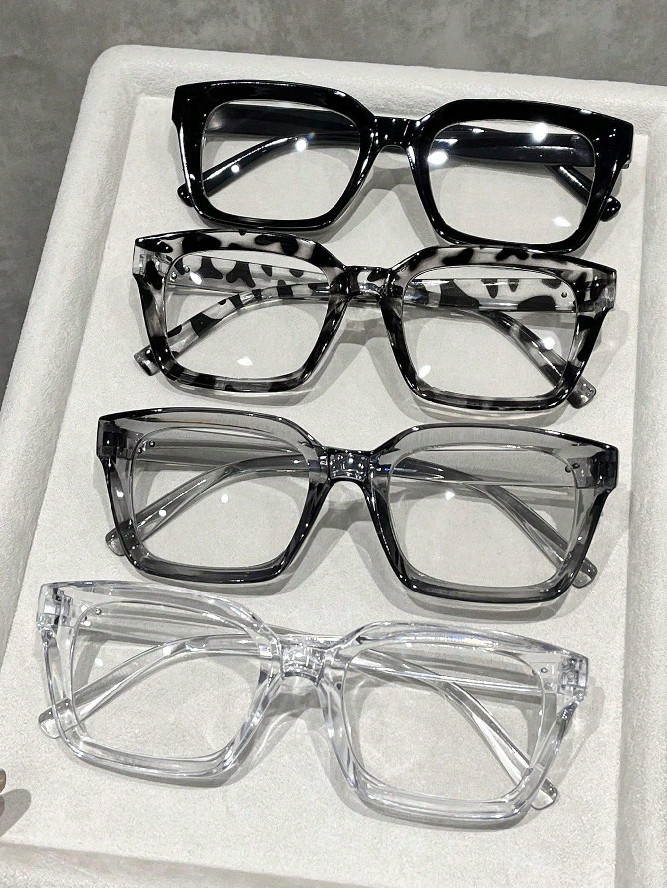 4pcs Women's Geometric Multi-Color Plastic Modern Minimalist Transparent Glasses, Suitable For Daily Life, Dates, Outings And Other Occasions
