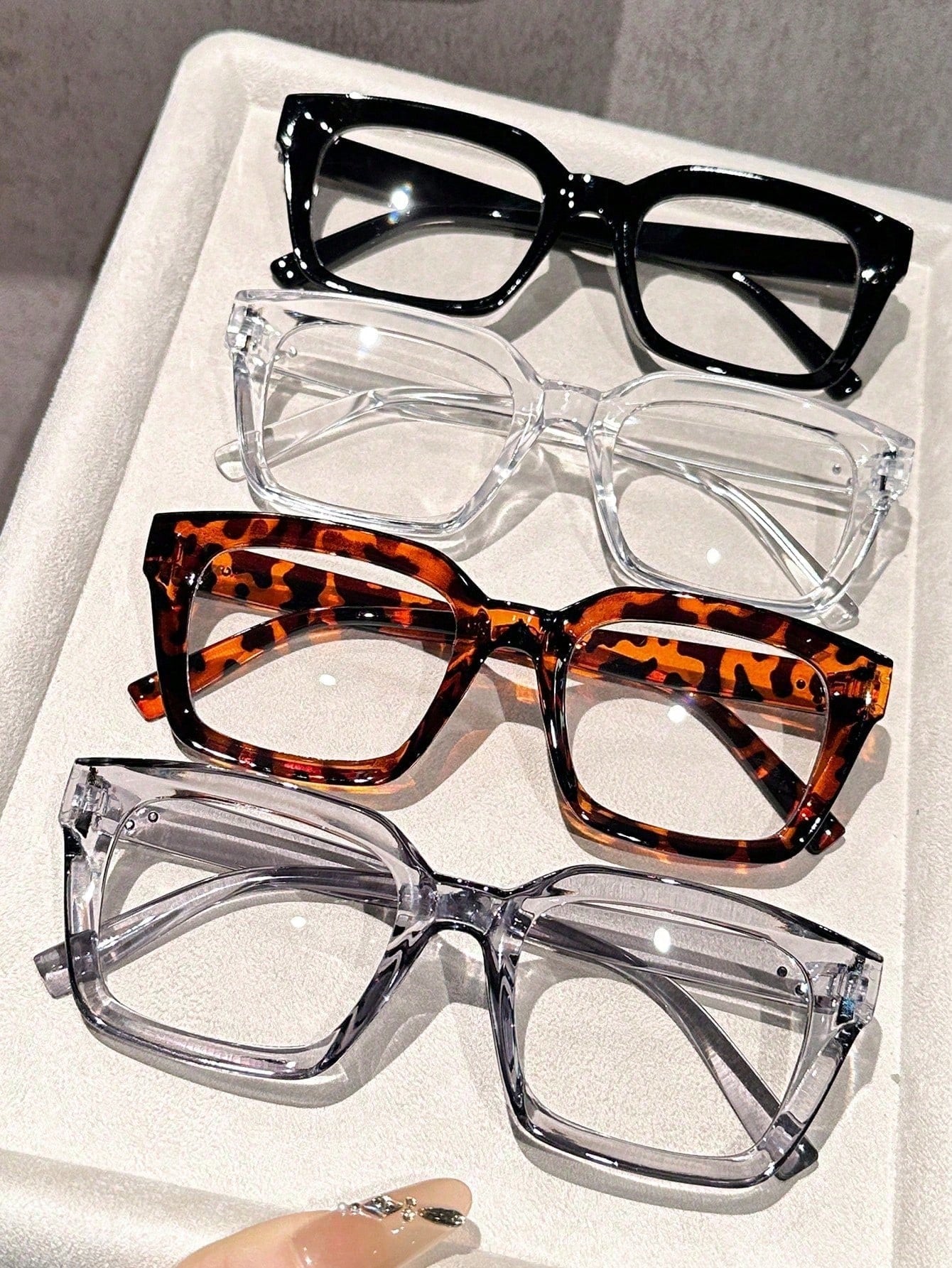 4pcs Women's Geometric Multi-Color Plastic Modern Minimalist Transparent Glasses, Suitable For Daily Life, Dates, Outings And Other Occasions