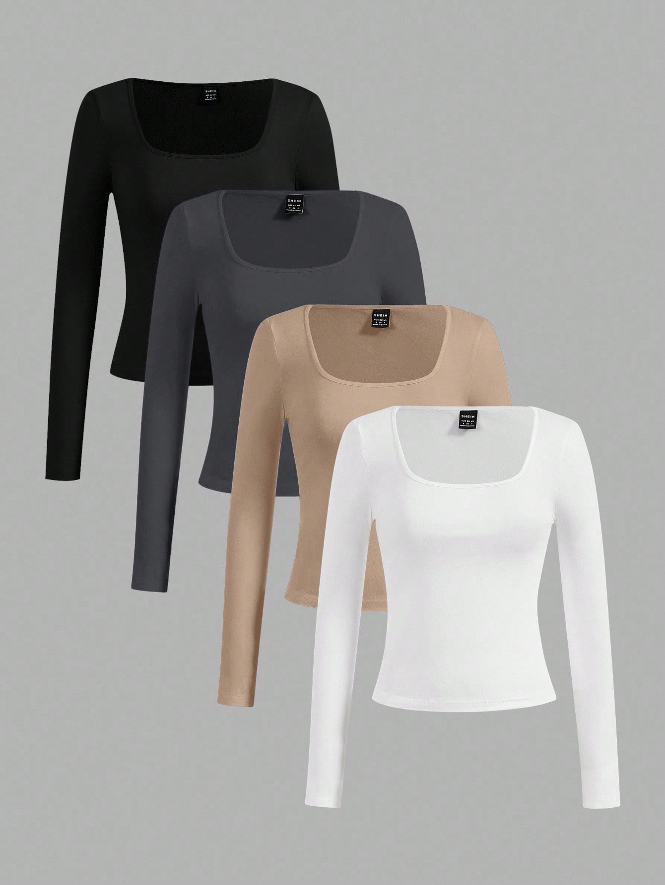 SHEIN Essnce 4pcs/Set Casual Solid Color Versatile Crew Neck Long Sleeve T-Shirts For Women, Suitable For Autumn/Winter,Fall