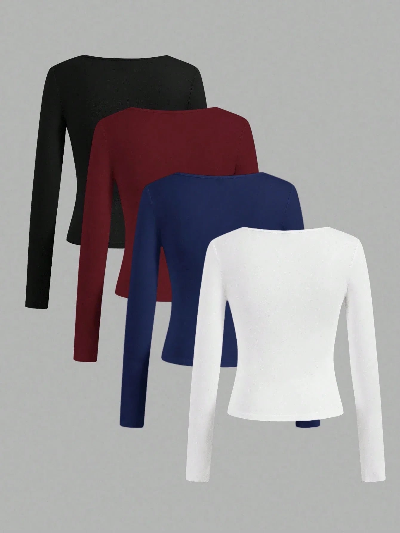 SHEIN Essnce 4pcs/Set Casual Solid Color Versatile Crew Neck Long Sleeve T-Shirts For Women, Suitable For Autumn/Winter,Fall