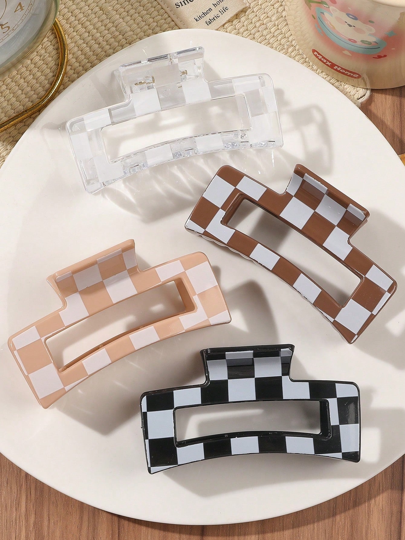 4pcs Leopard Print Hair Claw Clips, Glossy Minimalist Square Hair Clips Accessories For Daily & Casual Wear Hair Jaw Clip Hair Clamps Hair Clutch Hair Catcher Clip, School Stuff, College Fall Winter Hair Accessories For Women For Vacation Outfits Woman Fl