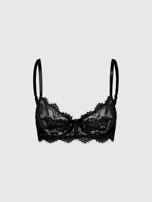 ROMWE Goth Women's Fashion Floral Lace Underwire Triangle Cup Bra