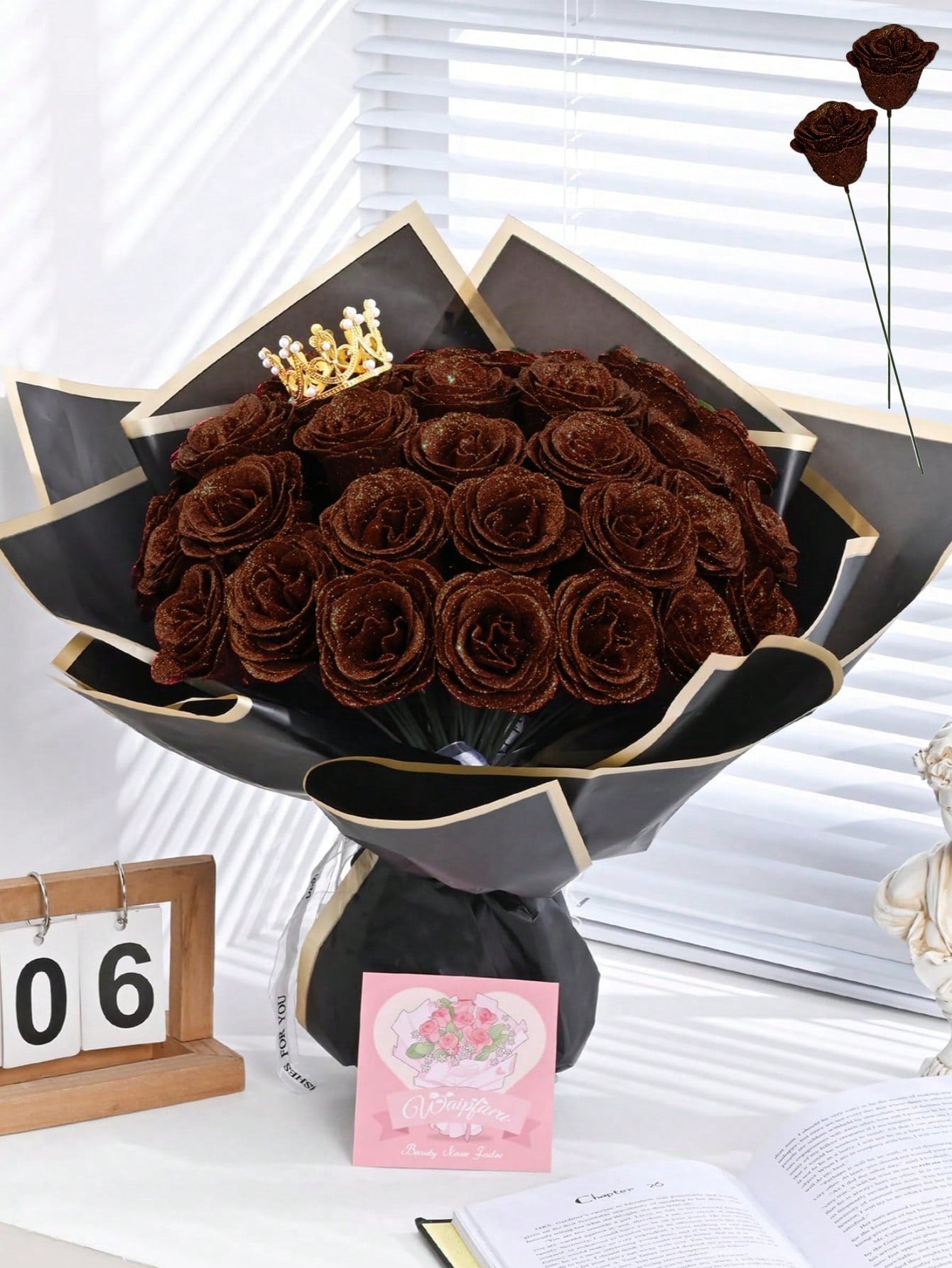 MEHELANY 12pcs 2.76 Inch Glitter Rose Bouquet, DIY Artificial Glitter Flower Bouquet, Red Fake Flowers, Artificial Roses, Everlasting Shiny Artificial Rose Bouquet, Suitable For Anniversary, Engagement, Wedding Gift, Home Decor, Office Kitchen Decor, Part