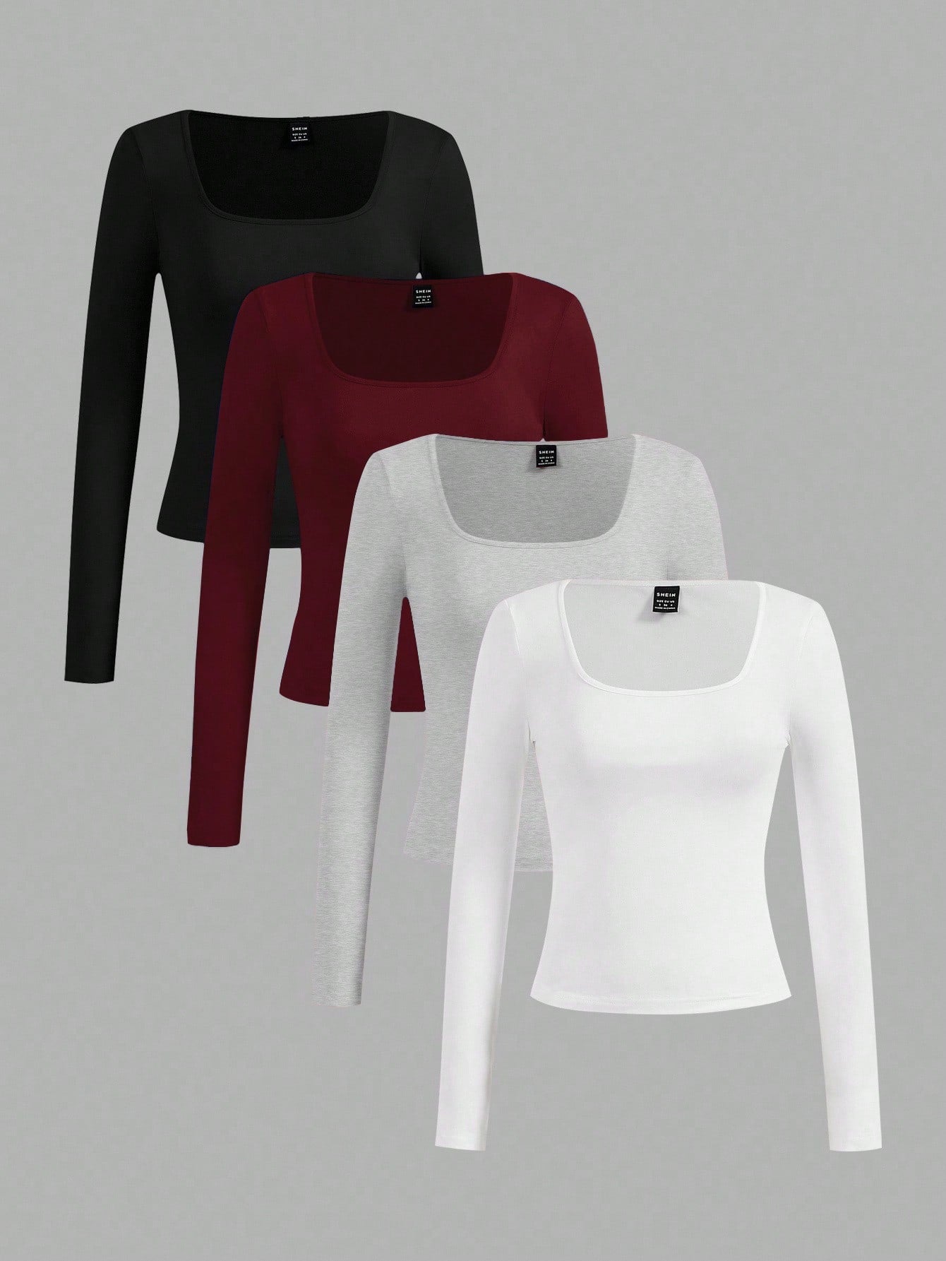 SHEIN Essnce 4pcs/Set Casual Solid Color Versatile Crew Neck Long Sleeve T-Shirts For Women, Suitable For Autumn/Winter,Fall