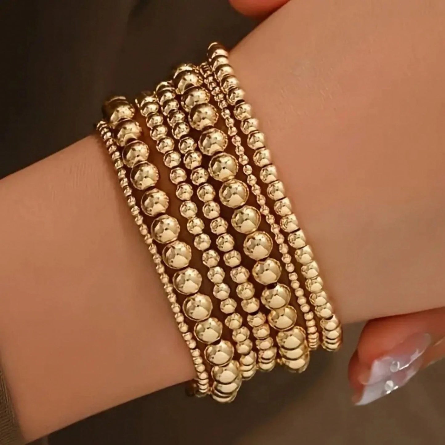 Local7-Piece Gold Bead Bracelet Multifunctional Stackable Bohemian Beach Style Self-Combined Bead Chains Versatile Daily Wear No Clothes Picking Exquisite Single Layered Wear Quality Details Comfortable Beach Party