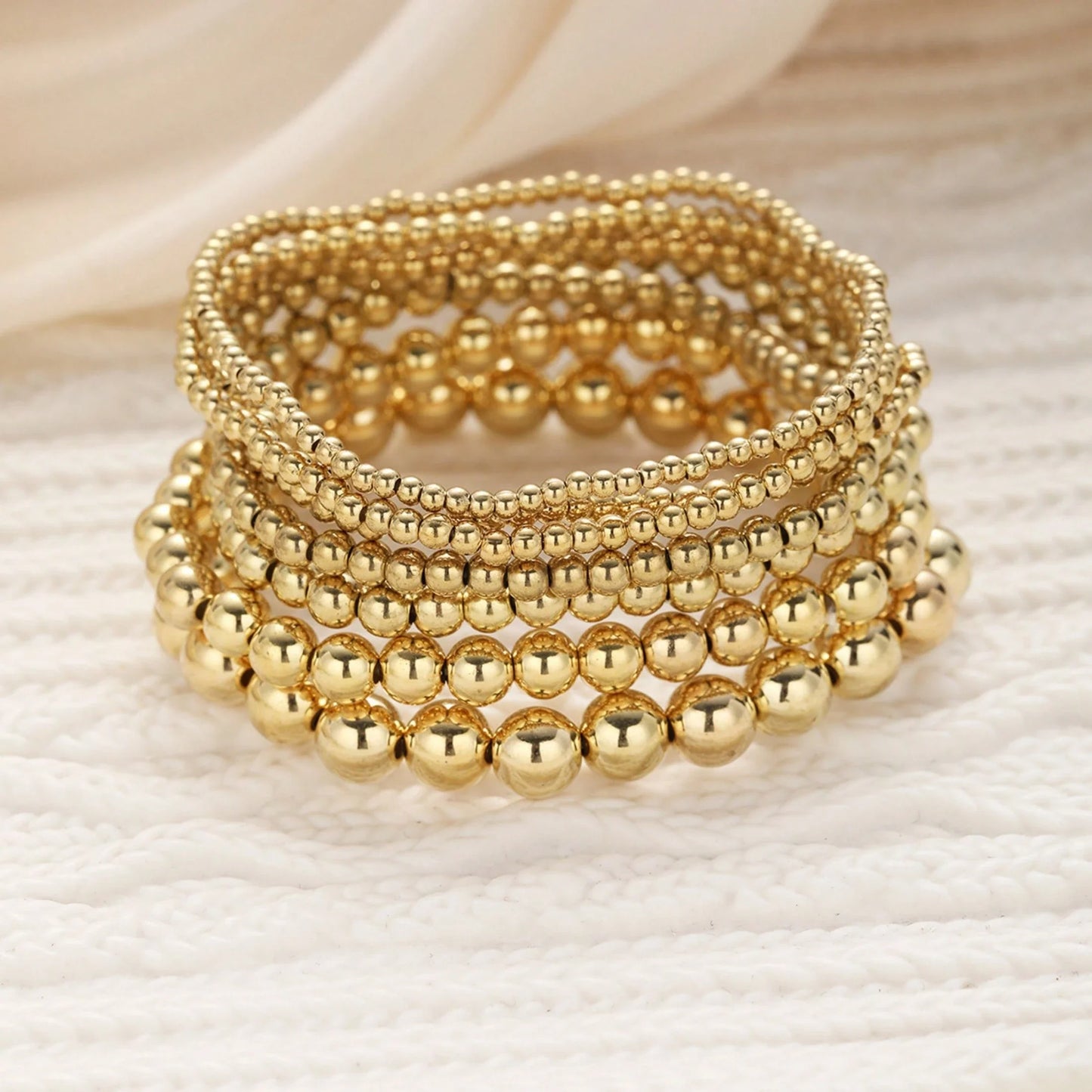 Local7-Piece Gold Bead Bracelet Multifunctional Stackable Bohemian Beach Style Self-Combined Bead Chains Versatile Daily Wear No Clothes Picking Exquisite Single Layered Wear Quality Details Comfortable Beach Party