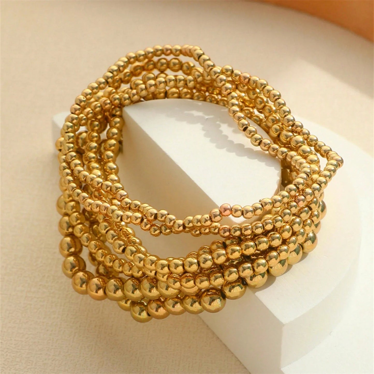 Local7-Piece Gold Bead Bracelet Multifunctional Stackable Bohemian Beach Style Self-Combined Bead Chains Versatile Daily Wear No Clothes Picking Exquisite Single Layered Wear Quality Details Comfortable Beach Party