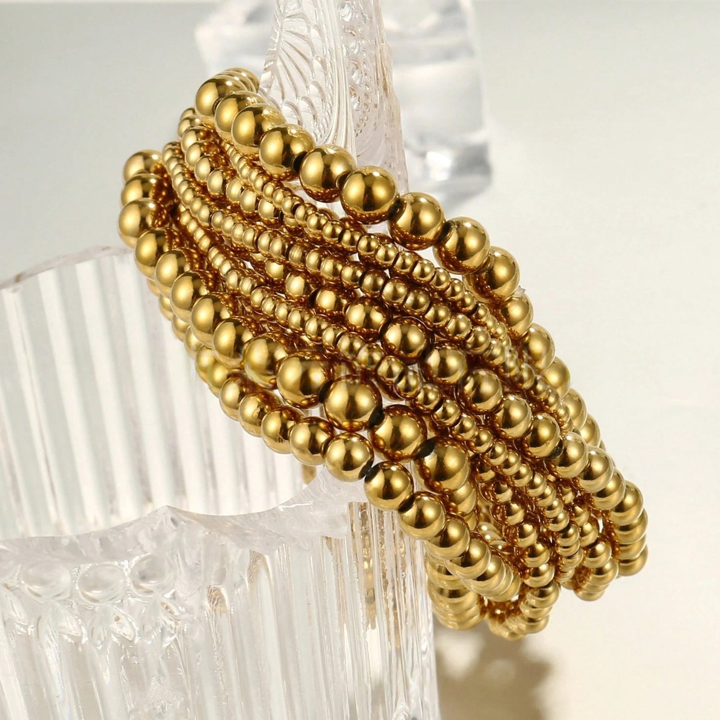 Local7-Piece Gold Bead Bracelet Multifunctional Stackable Bohemian Beach Style Self-Combined Bead Chains Versatile Daily Wear No Clothes Picking Exquisite Single Layered Wear Quality Details Comfortable Beach Party