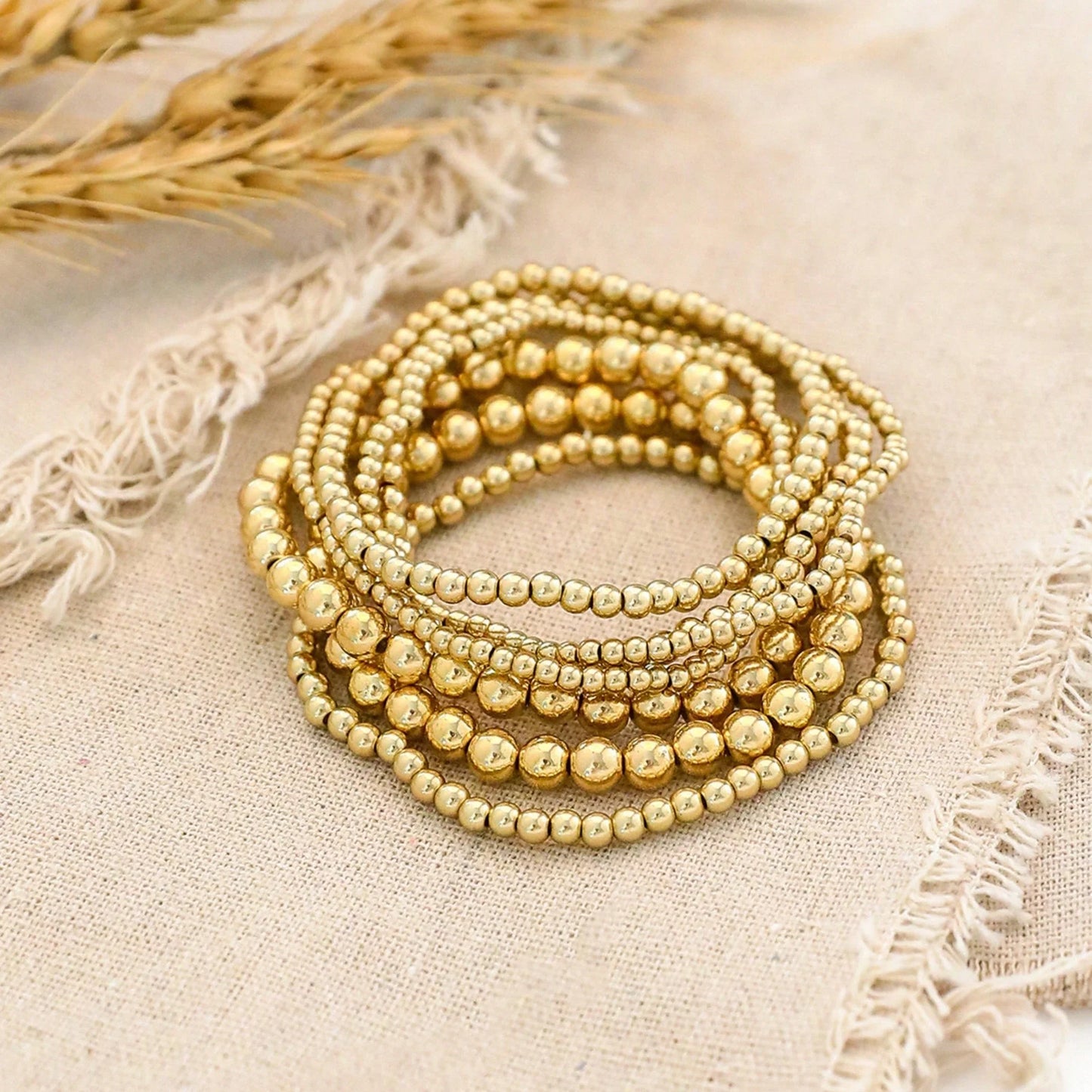 Local7-Piece Gold Bead Bracelet Multifunctional Stackable Bohemian Beach Style Self-Combined Bead Chains Versatile Daily Wear No Clothes Picking Exquisite Single Layered Wear Quality Details Comfortable Beach Party