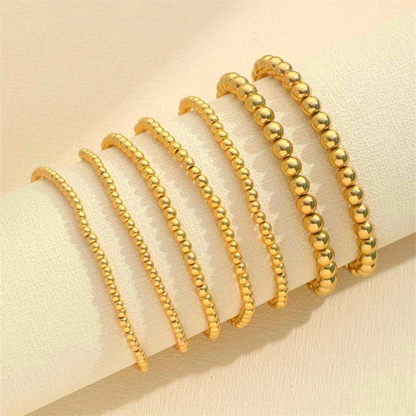 Local7-Piece Gold Bead Bracelet Multifunctional Stackable Bohemian Beach Style Self-Combined Bead Chains Versatile Daily Wear No Clothes Picking Exquisite Single Layered Wear Quality Details Comfortable Beach Party