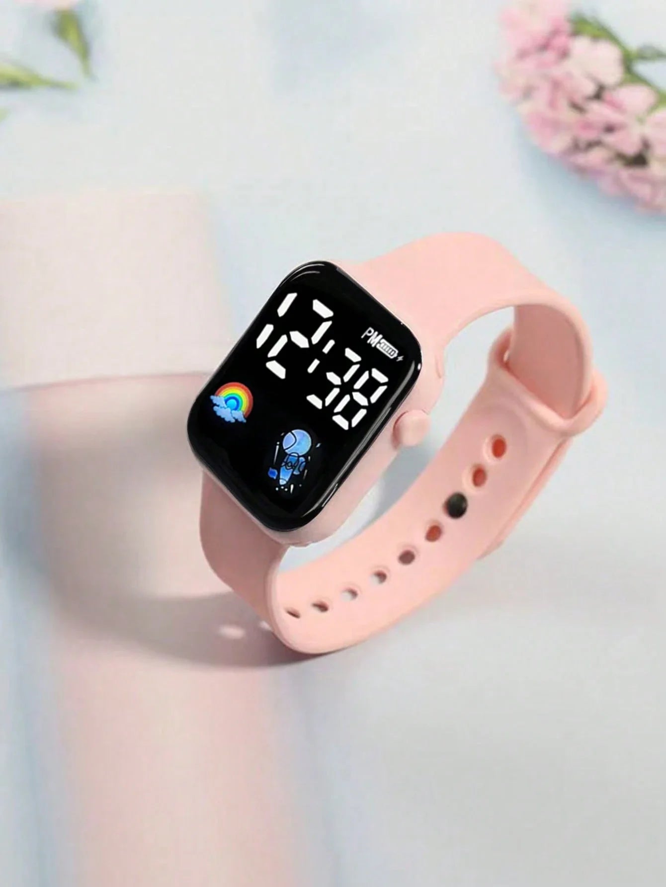 6/1pc Cute Girl Fashionable And Romantic LED Rainbow Digital Display Electronic Watch, Suitable For Girls To Wear, Equipped With Jewelry Bracelets, Necklaces, Rings, Earring Sets, Suitable For Students, Very Suitable For Daily Life Such As School, Parties