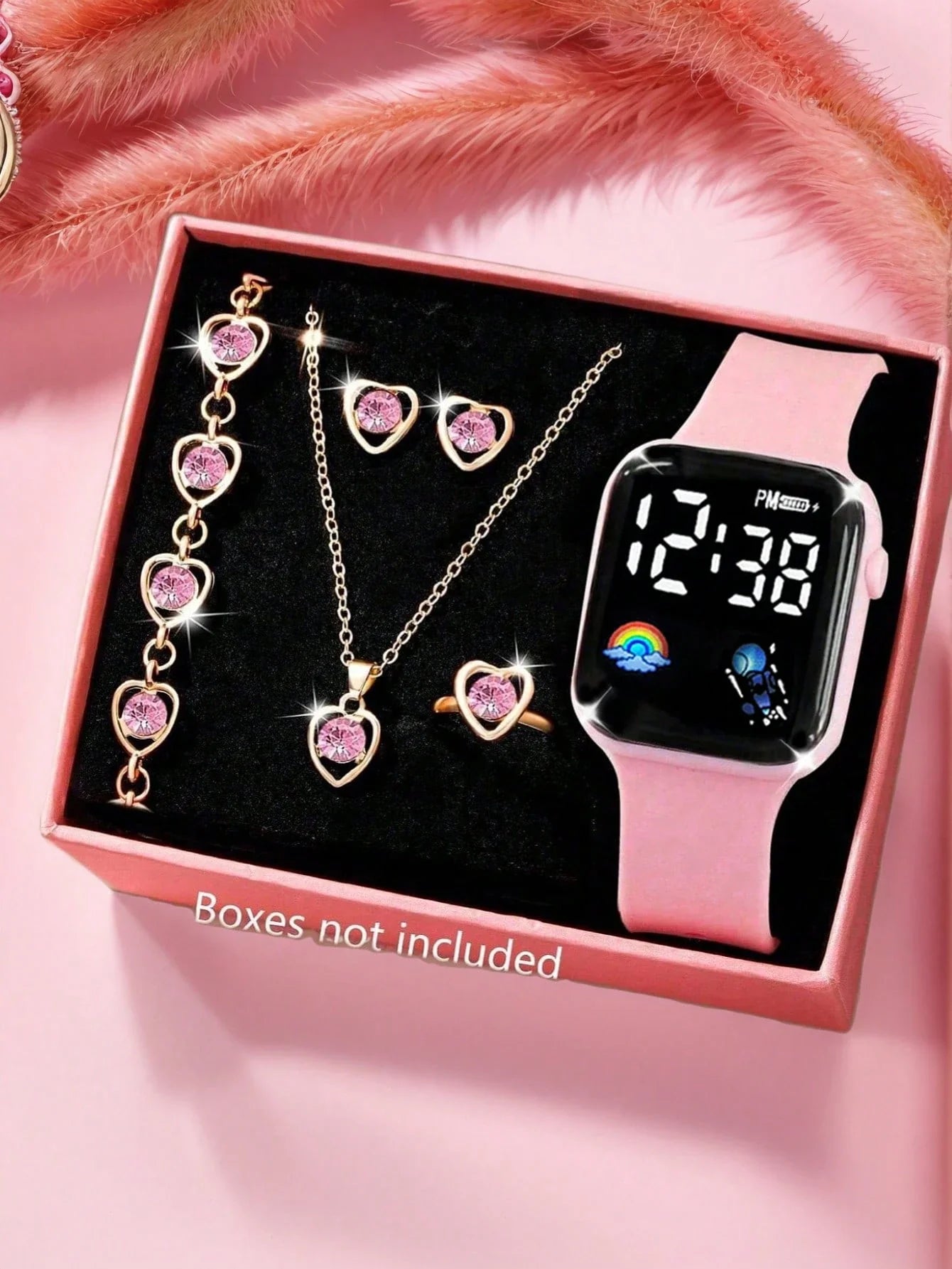 6/1pc Cute Girl Fashionable And Romantic LED Rainbow Digital Display Electronic Watch, Suitable For Girls To Wear, Equipped With Jewelry Bracelets, Necklaces, Rings, Earring Sets, Suitable For Students, Very Suitable For Daily Life Such As School, Parties