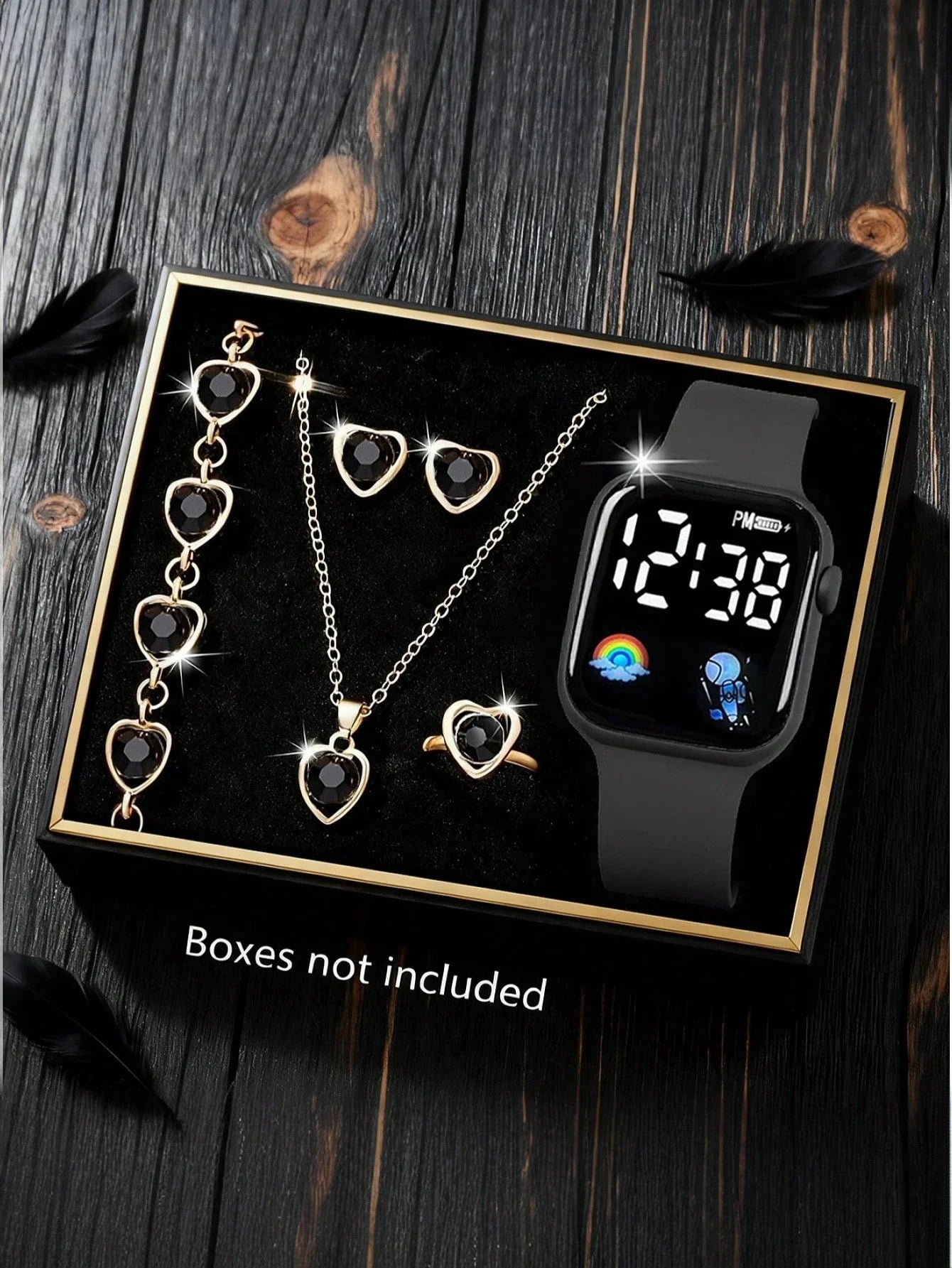 6/1pc Cute Girl Fashionable And Romantic LED Rainbow Digital Display Electronic Watch, Suitable For Girls To Wear, Equipped With Jewelry Bracelets, Necklaces, Rings, Earring Sets, Suitable For Students, Very Suitable For Daily Life Such As School, Parties