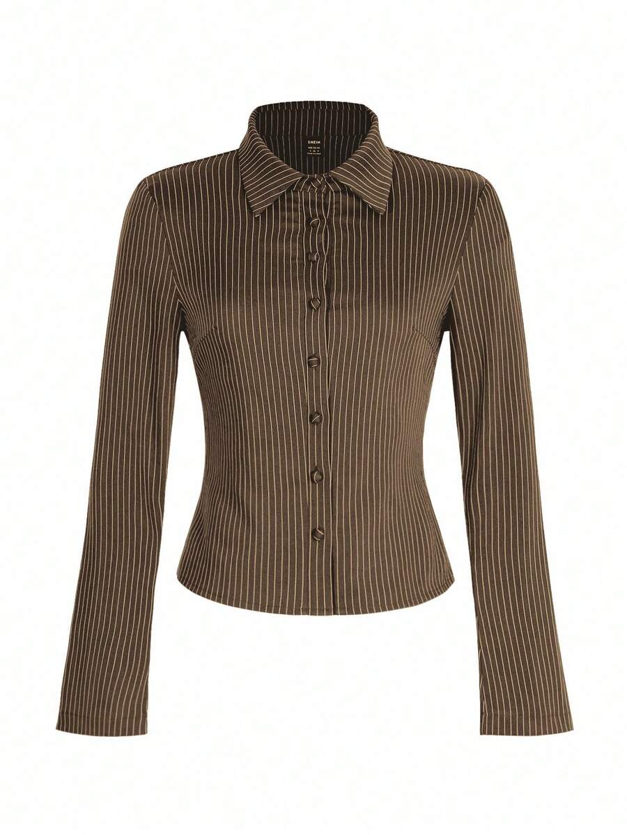 Women Striped Long Sleeve Work Shirt