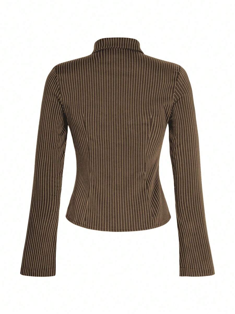 Women Striped Long Sleeve Work Shirt