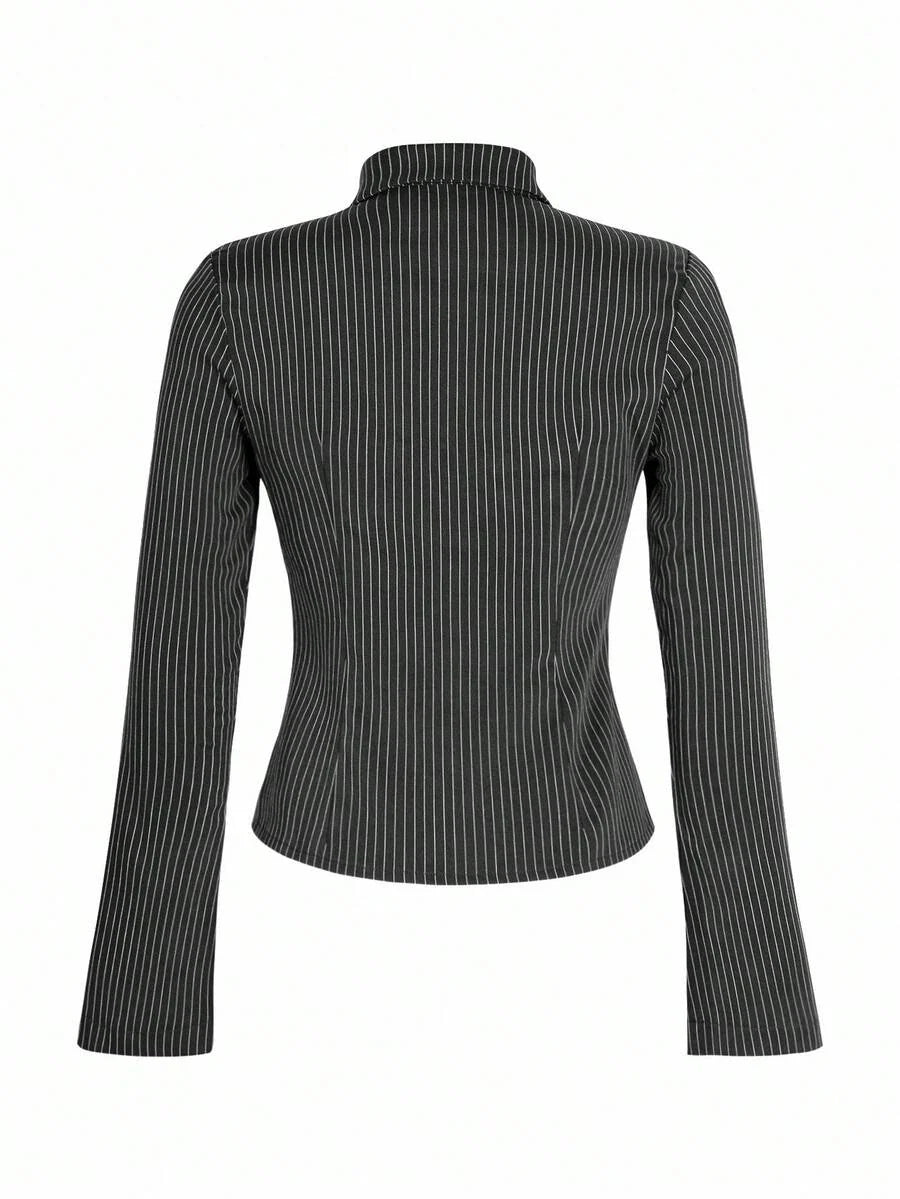 Women Striped Long Sleeve Work Shirt
