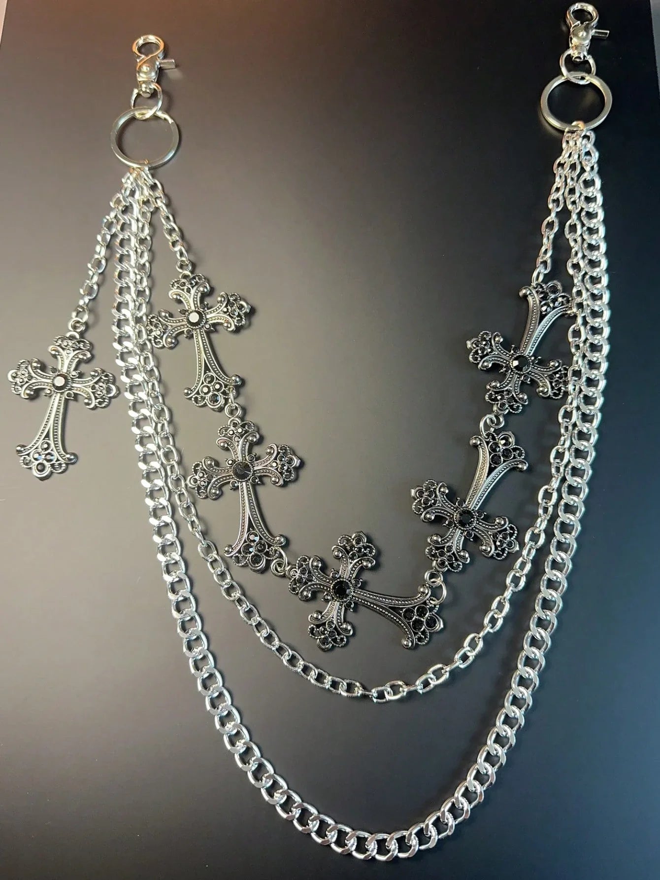 1pc Vintage Double Layer Cross Chain, Wallet Chain, Punk Jeans Chain, Pocket Chain, Men Keychain