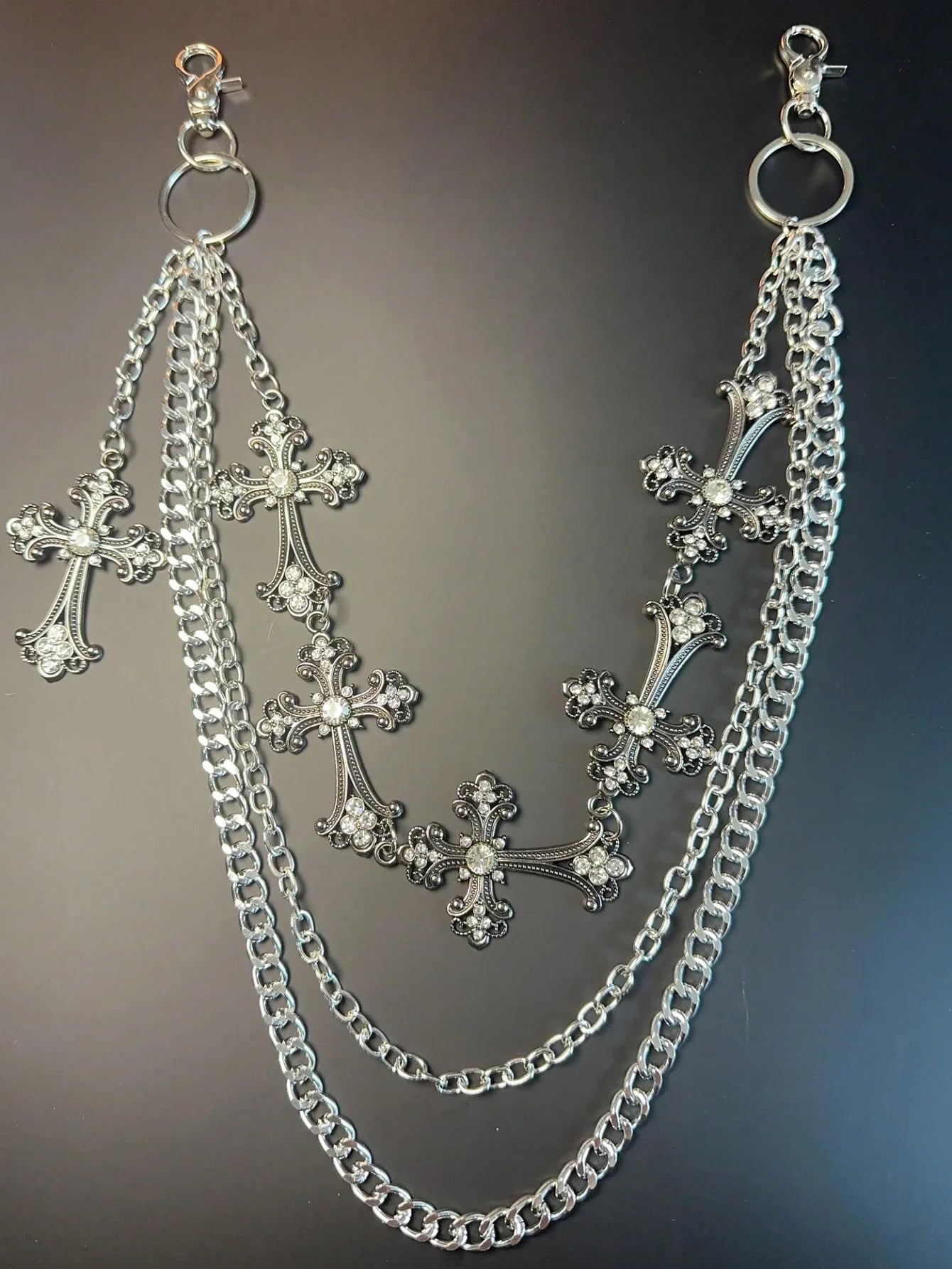 1pc Vintage Double Layer Cross Chain, Wallet Chain, Punk Jeans Chain, Pocket Chain, Men Keychain