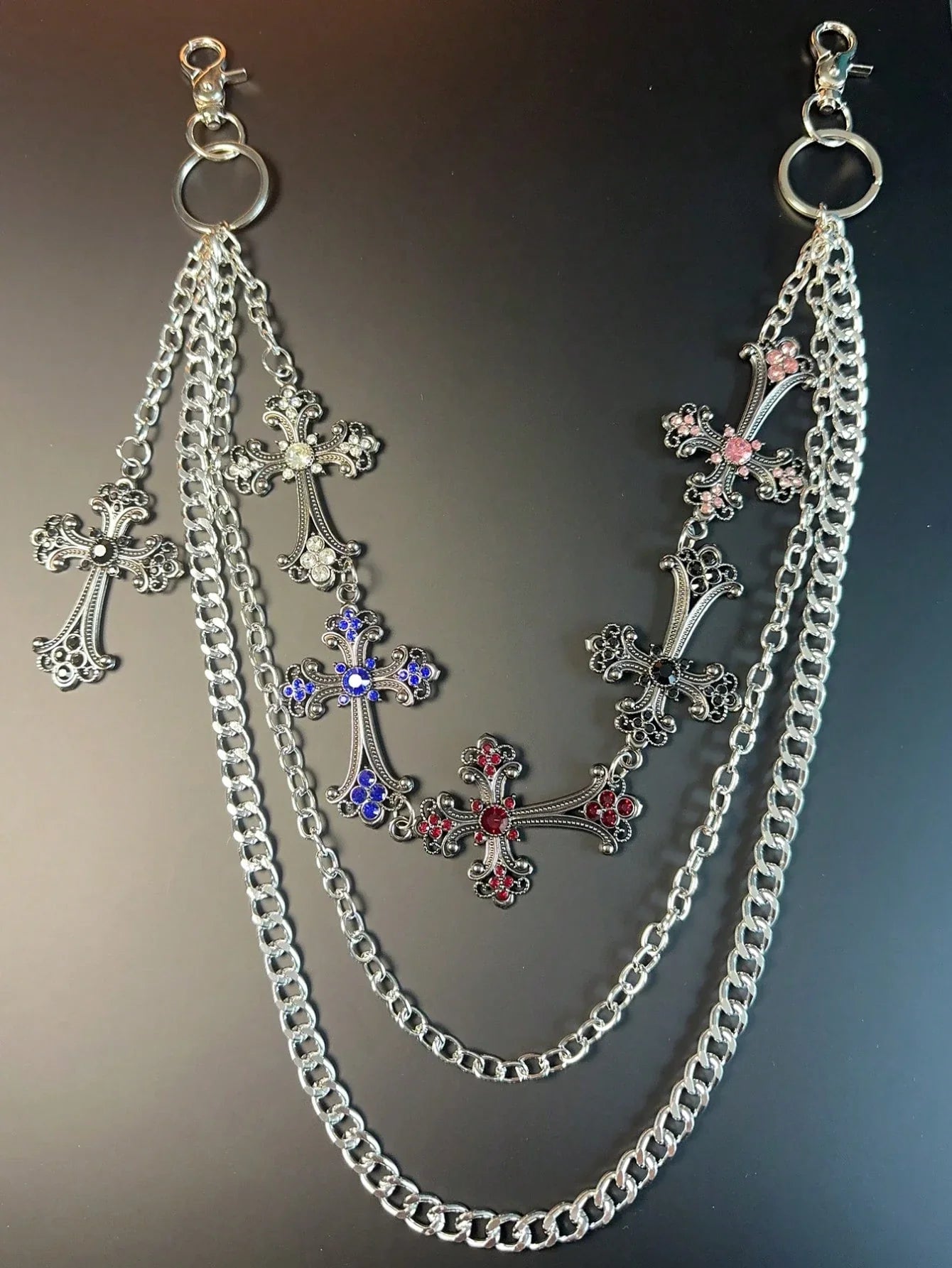 1pc Vintage Double Layer Cross Chain, Wallet Chain, Punk Jeans Chain, Pocket Chain, Men Keychain