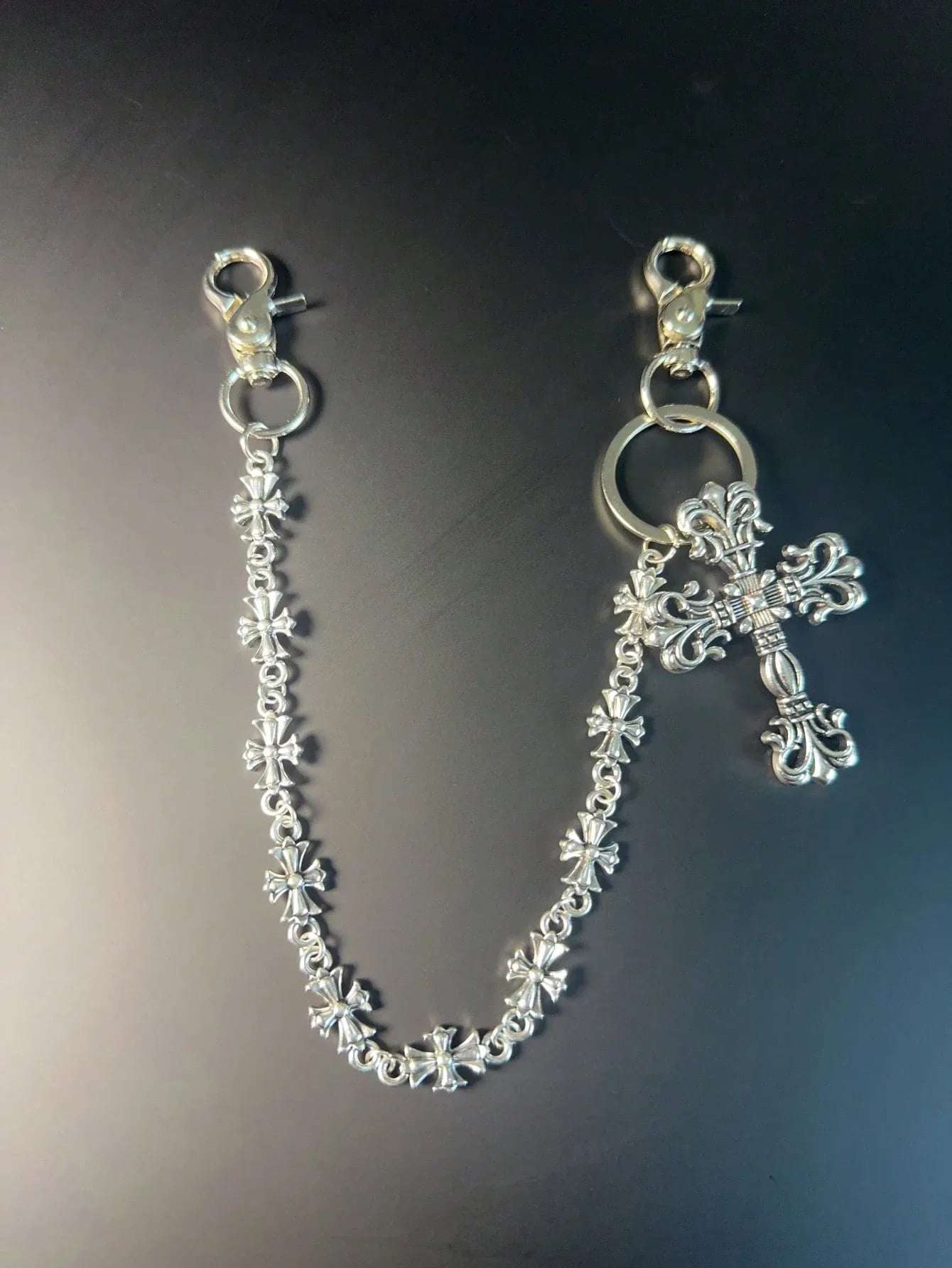 1pc Vintage Double Layer Cross Chain, Wallet Chain, Punk Jeans Chain, Pocket Chain, Men Keychain
