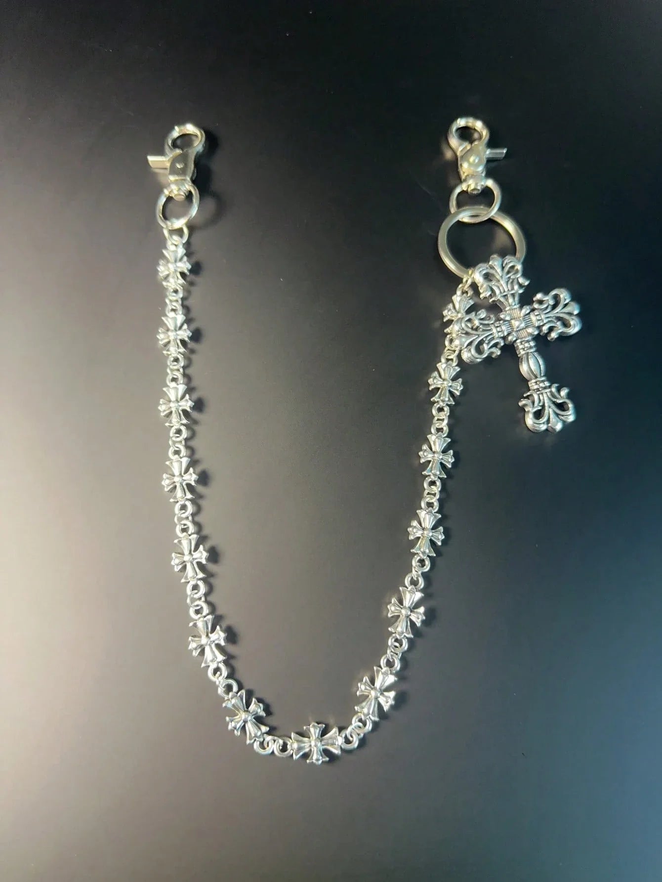 1pc Vintage Double Layer Cross Chain, Wallet Chain, Punk Jeans Chain, Pocket Chain, Men Keychain