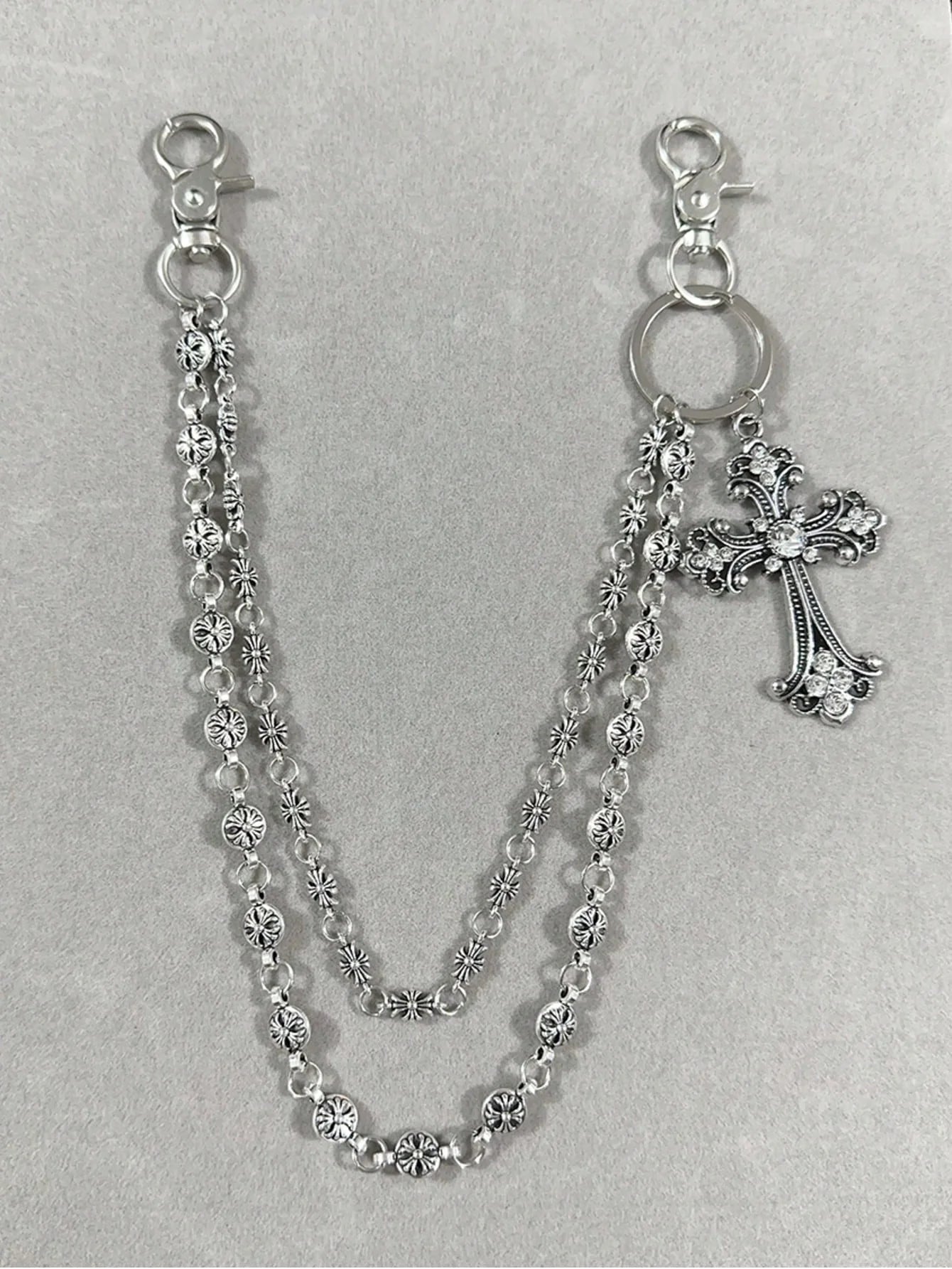 1pc Vintage Double Layer Cross Chain, Wallet Chain, Punk Jeans Chain, Pocket Chain, Men Keychain