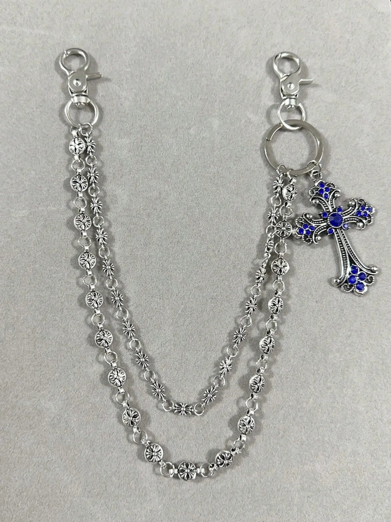 1pc Vintage Double Layer Cross Chain, Wallet Chain, Punk Jeans Chain, Pocket Chain, Men Keychain