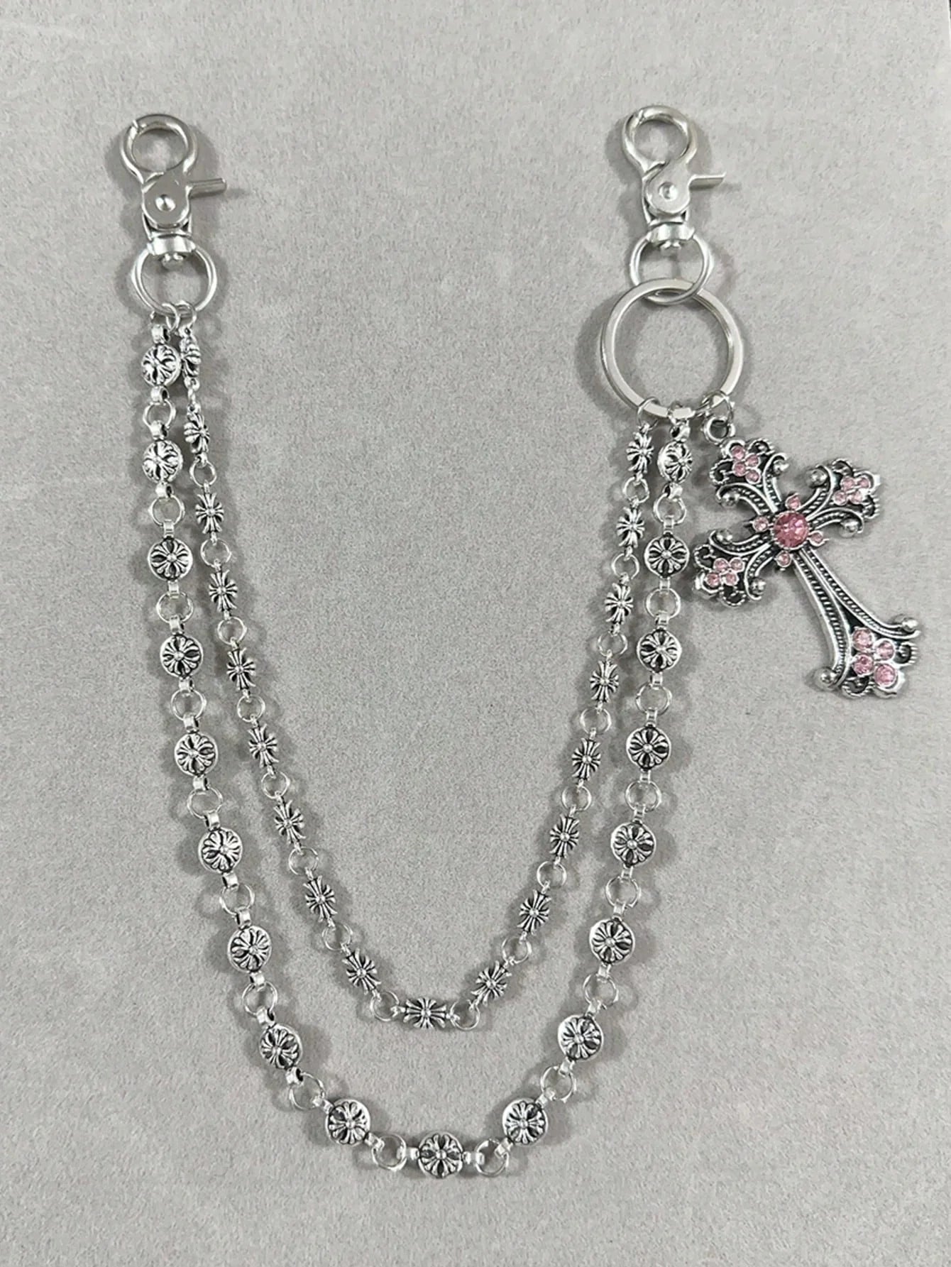 1pc Vintage Double Layer Cross Chain, Wallet Chain, Punk Jeans Chain, Pocket Chain, Men Keychain