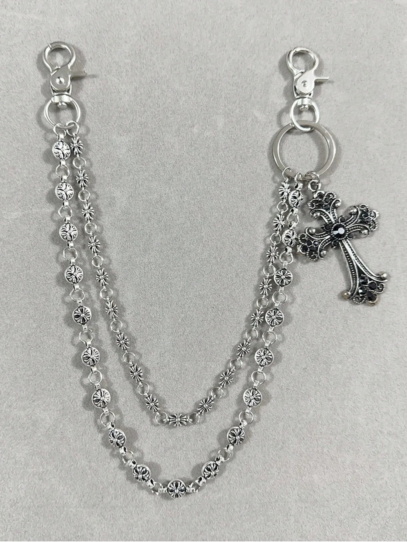 1pc Vintage Double Layer Cross Chain, Wallet Chain, Punk Jeans Chain, Pocket Chain, Men Keychain