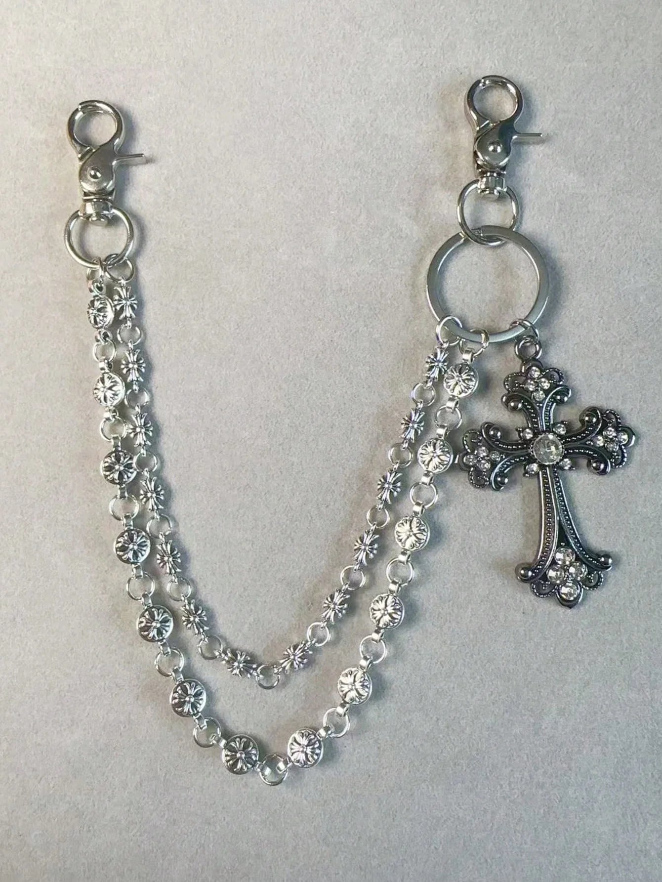 1pc Vintage Double Layer Cross Chain, Wallet Chain, Punk Jeans Chain, Pocket Chain, Men Keychain