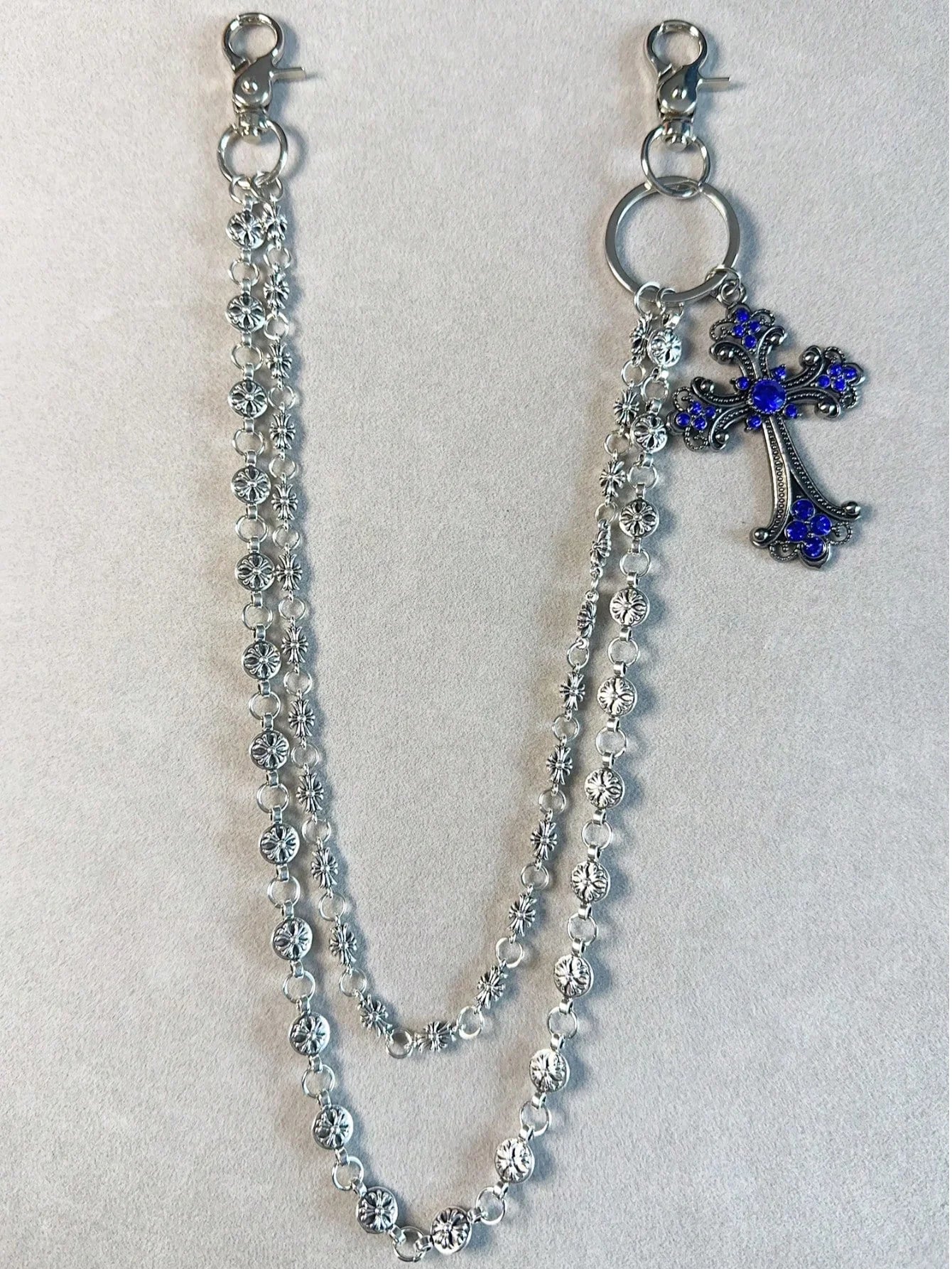 1pc Vintage Double Layer Cross Chain, Wallet Chain, Punk Jeans Chain, Pocket Chain, Men Keychain