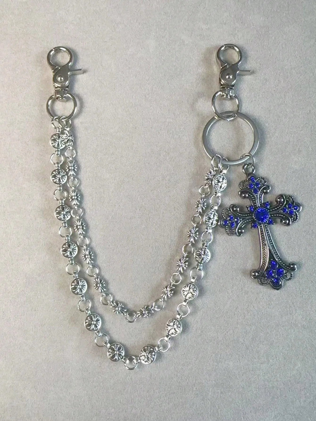 1pc Vintage Double Layer Cross Chain, Wallet Chain, Punk Jeans Chain, Pocket Chain, Men Keychain