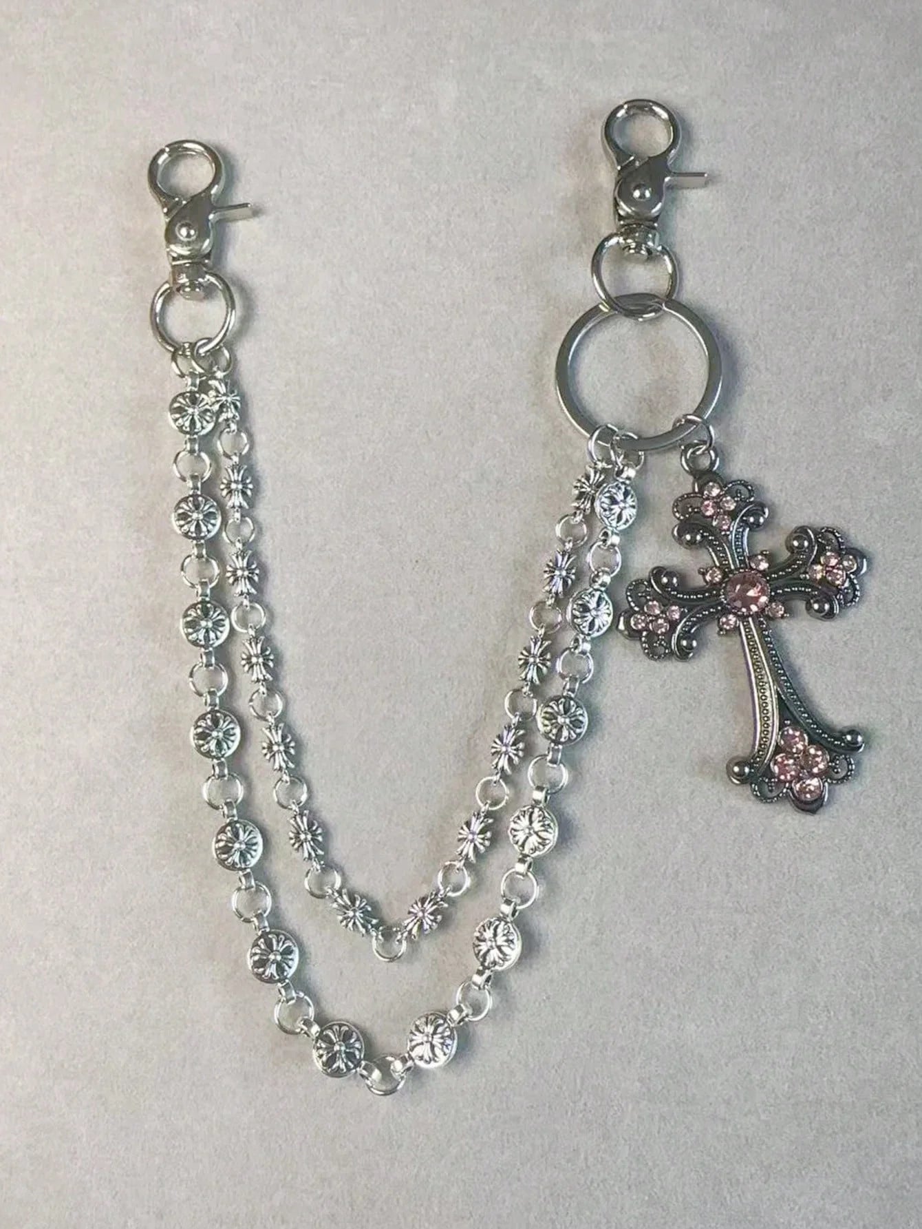 1pc Vintage Double Layer Cross Chain, Wallet Chain, Punk Jeans Chain, Pocket Chain, Men Keychain