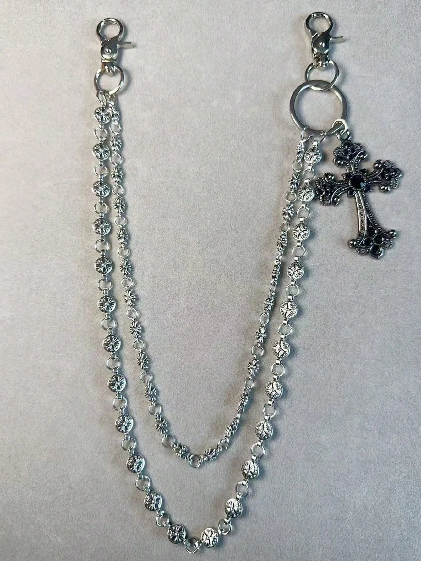 1pc Vintage Double Layer Cross Chain, Wallet Chain, Punk Jeans Chain, Pocket Chain, Men Keychain