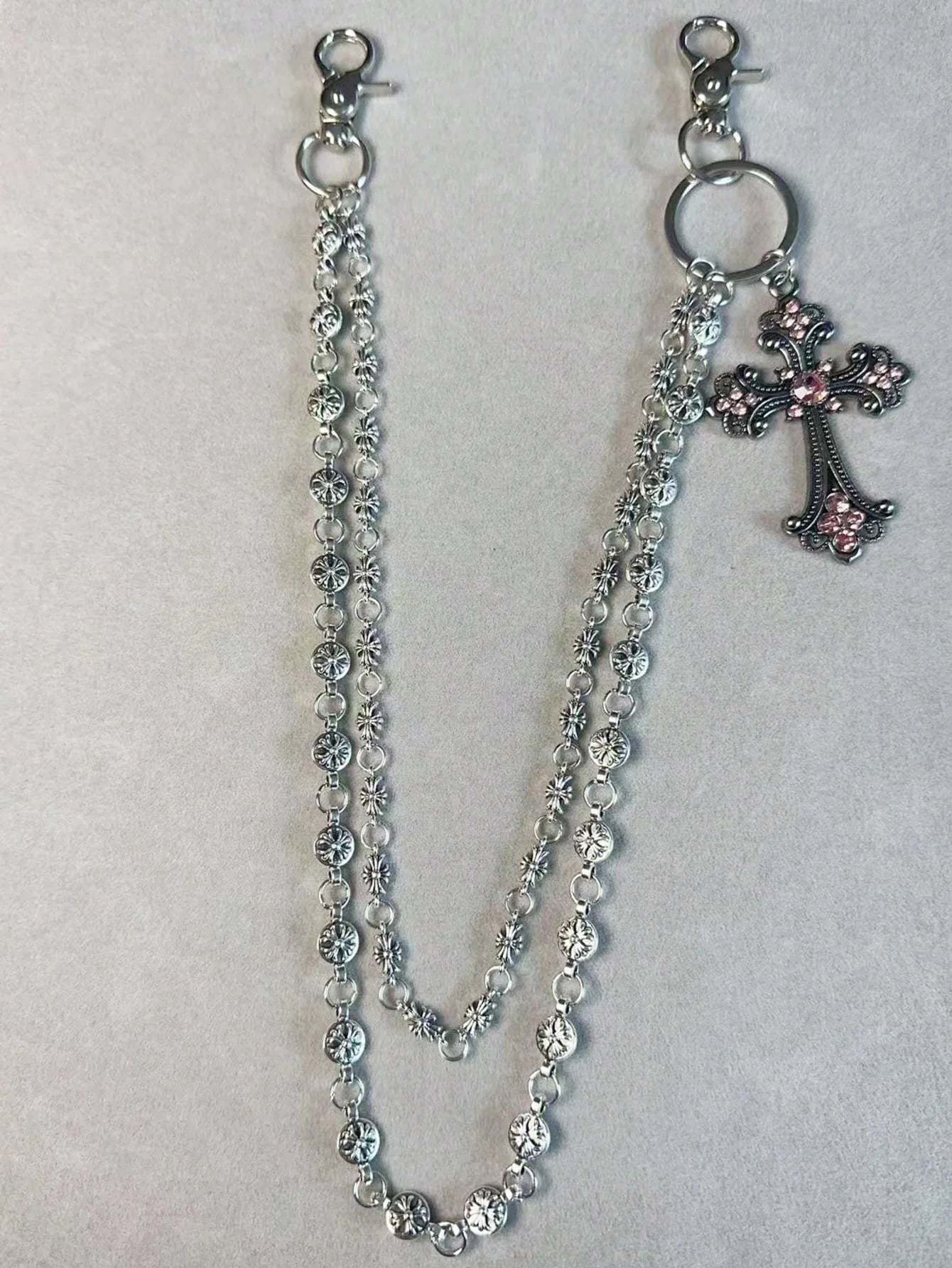 1pc Vintage Double Layer Cross Chain, Wallet Chain, Punk Jeans Chain, Pocket Chain, Men Keychain