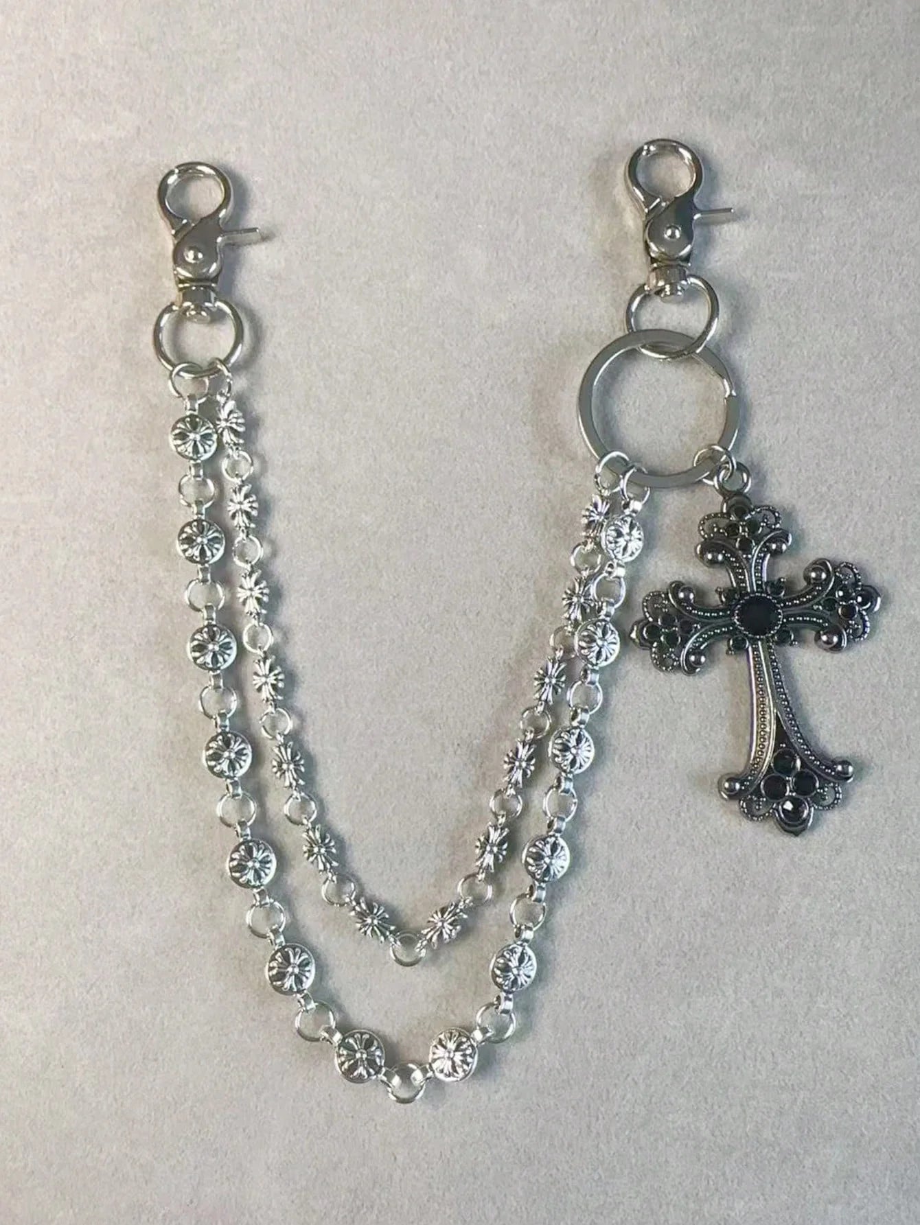 1pc Vintage Double Layer Cross Chain, Wallet Chain, Punk Jeans Chain, Pocket Chain, Men Keychain