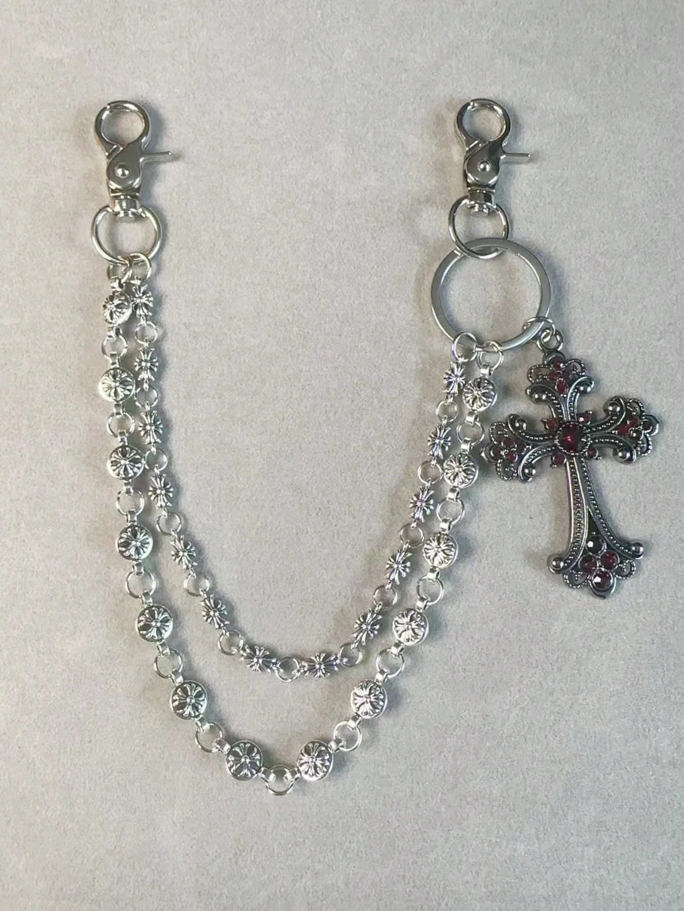 1pc Vintage Double Layer Cross Chain, Wallet Chain, Punk Jeans Chain, Pocket Chain, Men Keychain