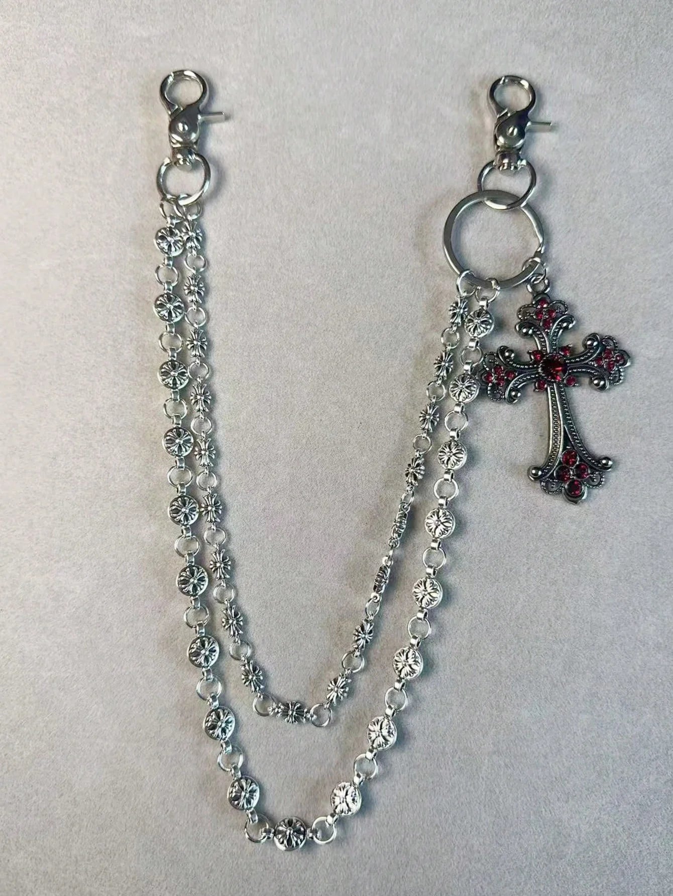 1pc Vintage Double Layer Cross Chain, Wallet Chain, Punk Jeans Chain, Pocket Chain, Men Keychain