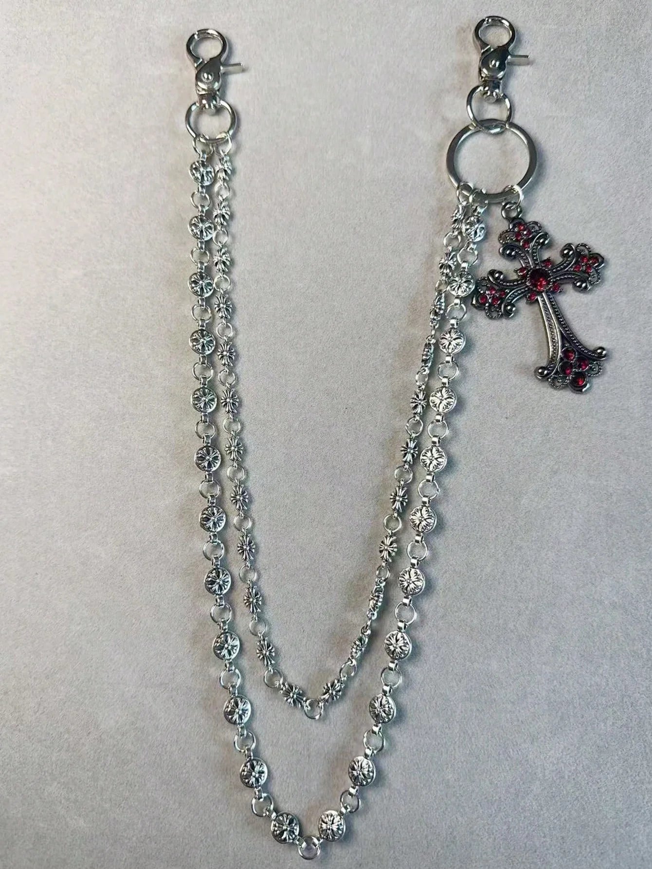 1pc Vintage Double Layer Cross Chain, Wallet Chain, Punk Jeans Chain, Pocket Chain, Men Keychain