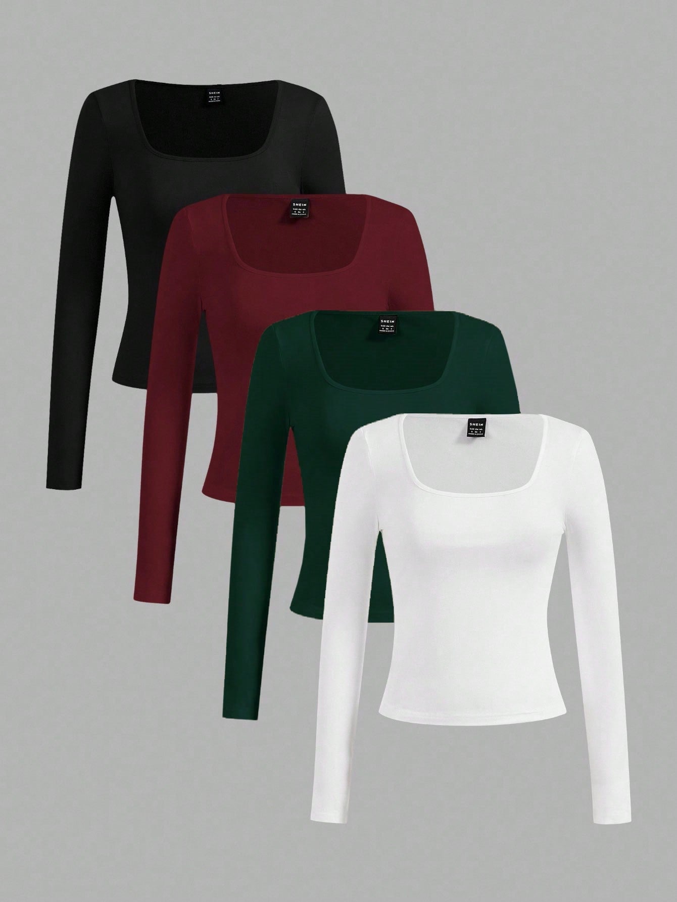 SHEIN Essnce 4pcs/Set Casual Solid Color Versatile Crew Neck Long Sleeve T-Shirts For Women, Suitable For Autumn/Winter,Fall