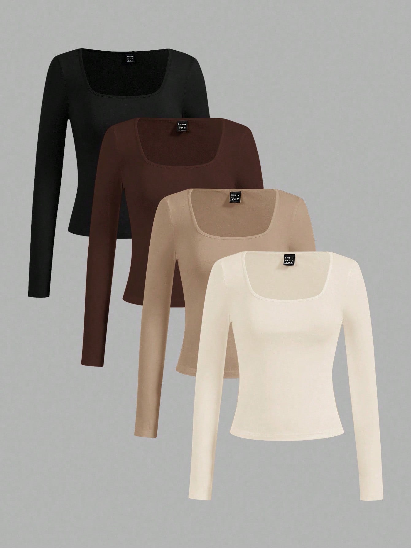 SHEIN Essnce 4pcs/Set Casual Solid Color Versatile Crew Neck Long Sleeve T-Shirts For Women, Suitable For Autumn/Winter,Fall
