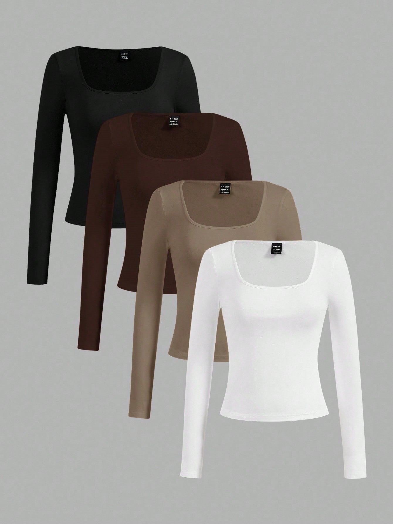 SHEIN Essnce 4pcs/Set Casual Solid Color Versatile Crew Neck Long Sleeve T-Shirts For Women, Suitable For Autumn/Winter,Fall