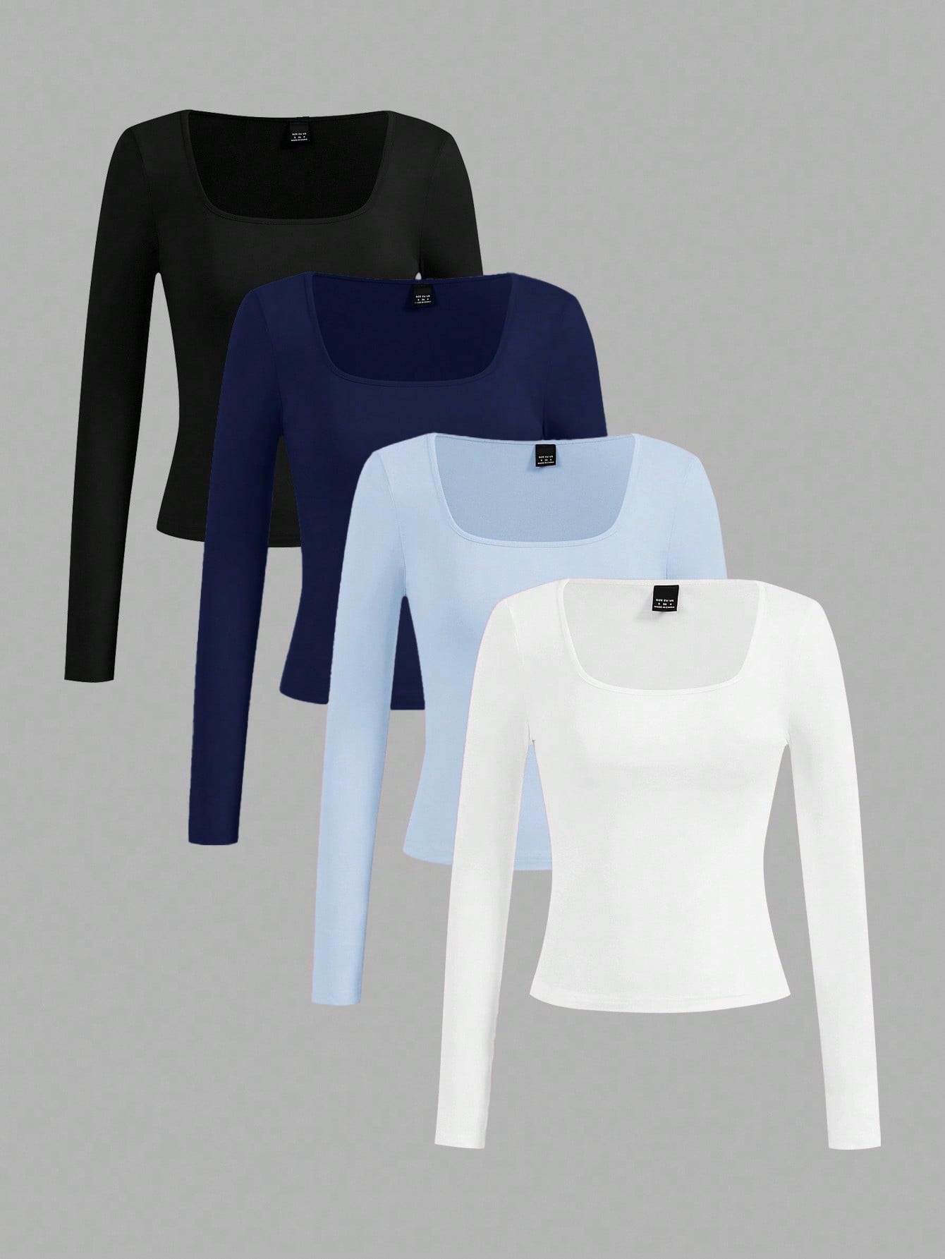 SHEIN Essnce 4pcs/Set Casual Solid Color Versatile Crew Neck Long Sleeve T-Shirts For Women, Suitable For Autumn/Winter,Fall