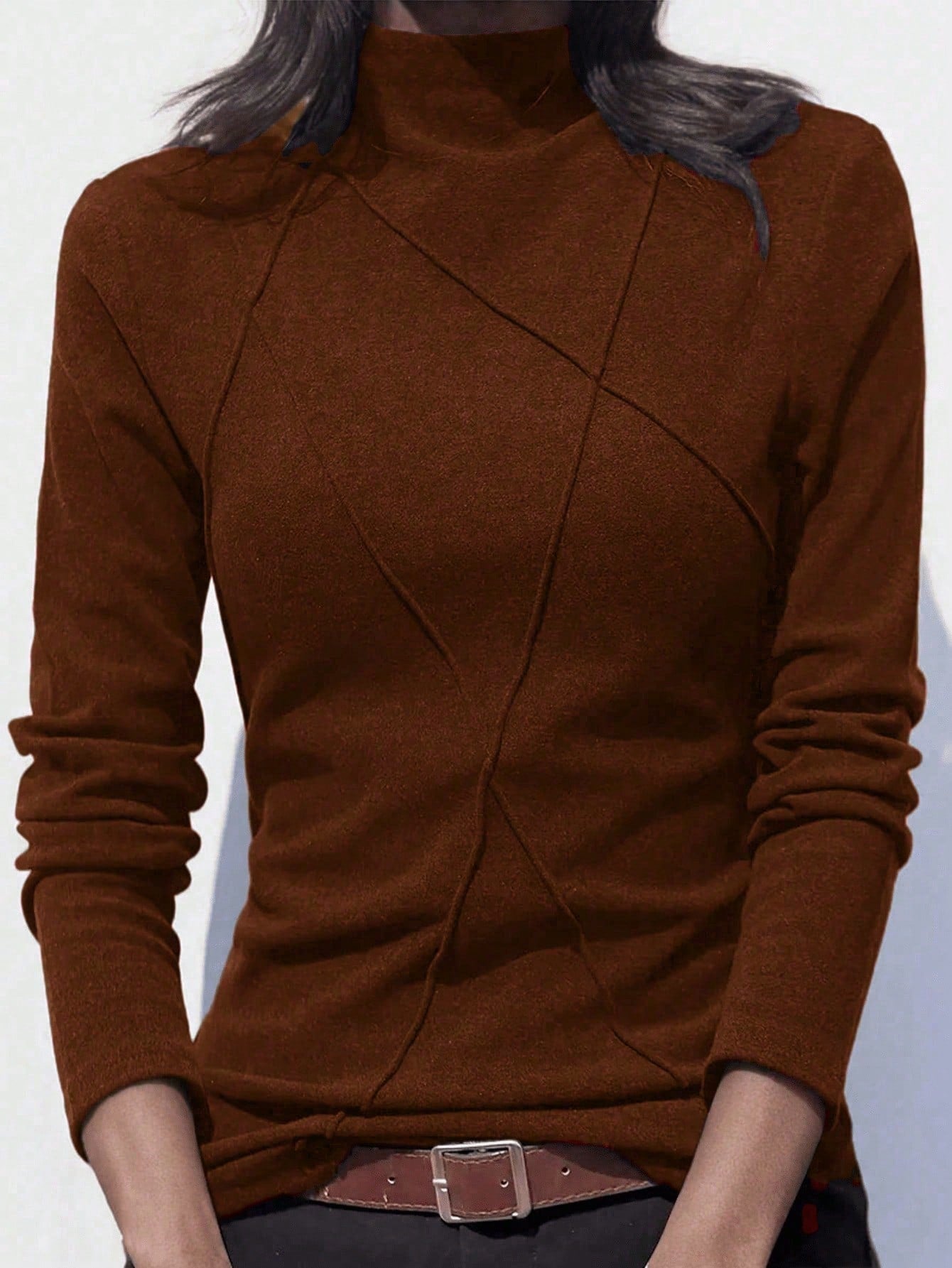Velvet Patchwork Crew Neck Thermal Undershirt, Layering Top For Women, Autumn/Winter 2024